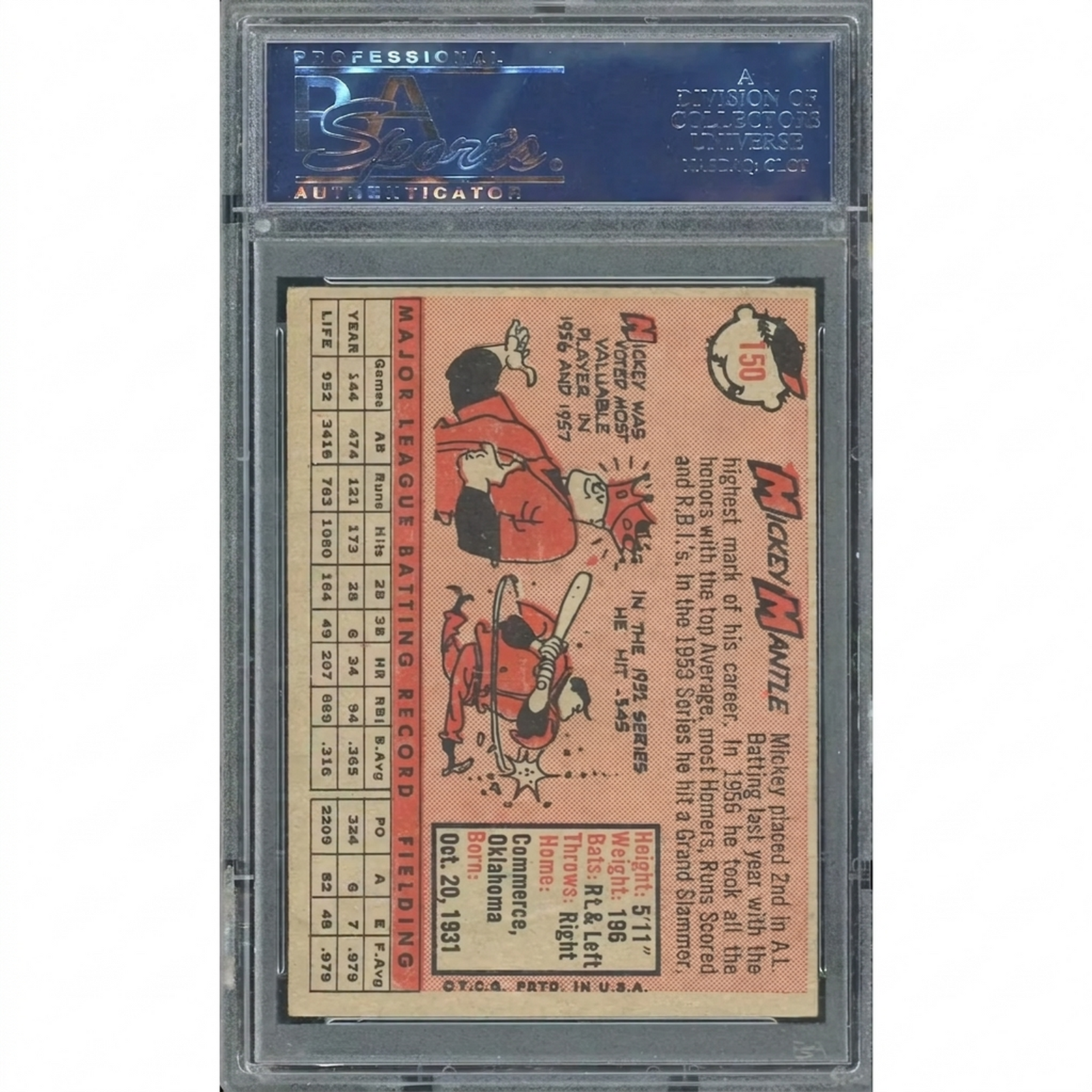 Mickey Mantle 1958 Topps #150 Baseball Card | PSA 5