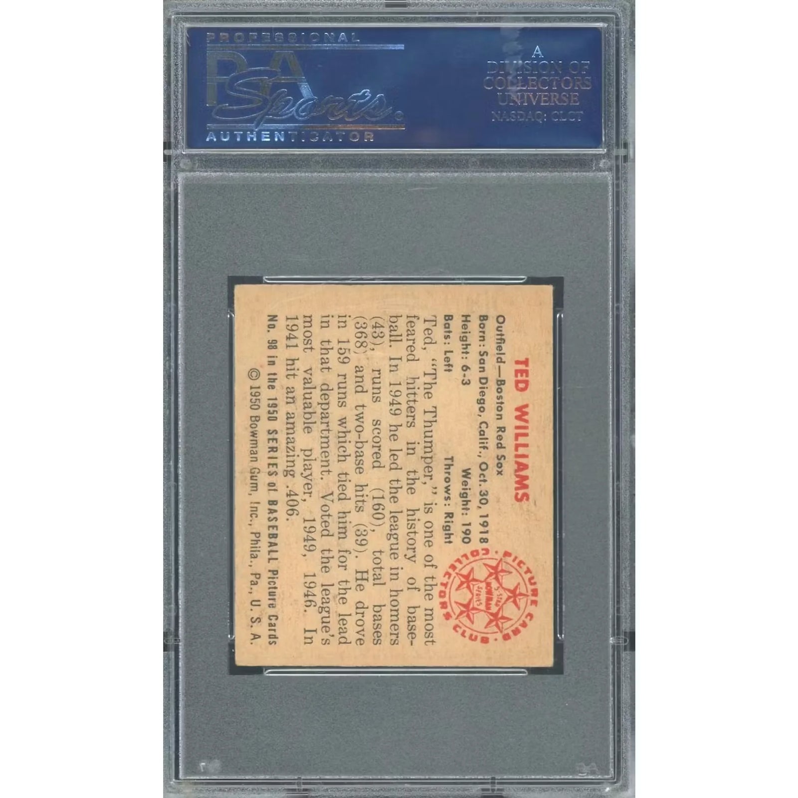 Ted Williams 1950 Bowman #98 Baseball Card | PSA 5