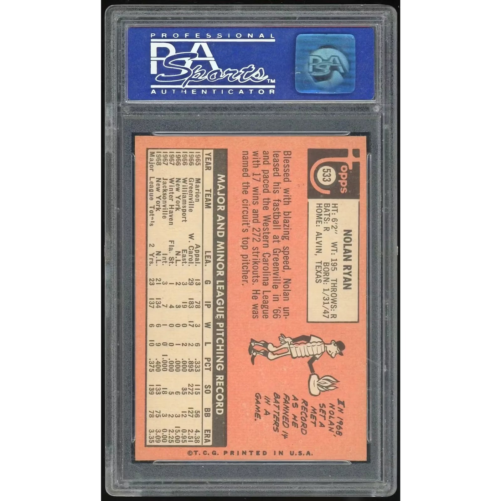 Nolan Ryan 1969 Topps #533 Baseball Card | PSA 7
