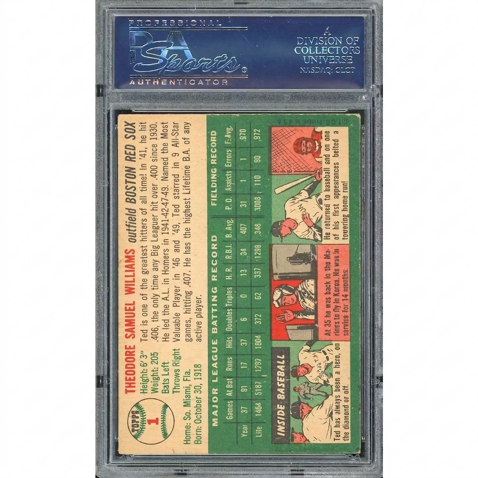 Ted Williams 1954 Topps #1 Baseball Card | PSA 5