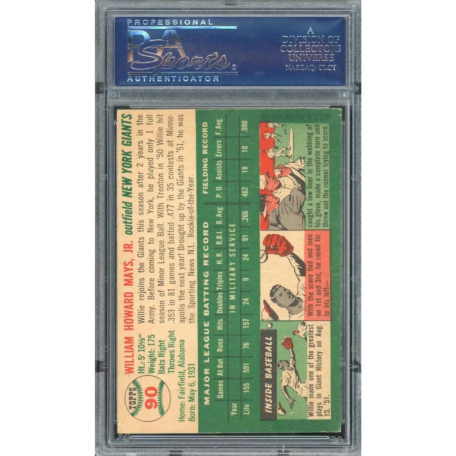 Willie Mays 1954 Topps #90 Baseball Card | PSA 4
