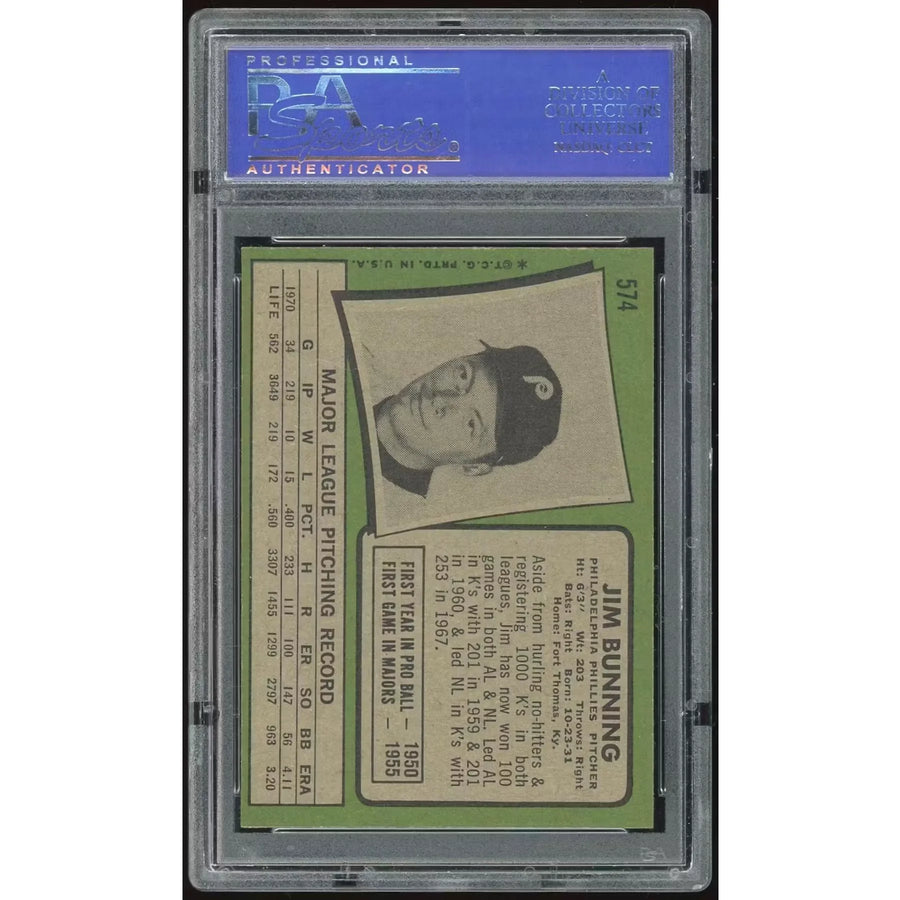 Jim Bunning 1971 Topps #574 Baseball Card | PSA 9