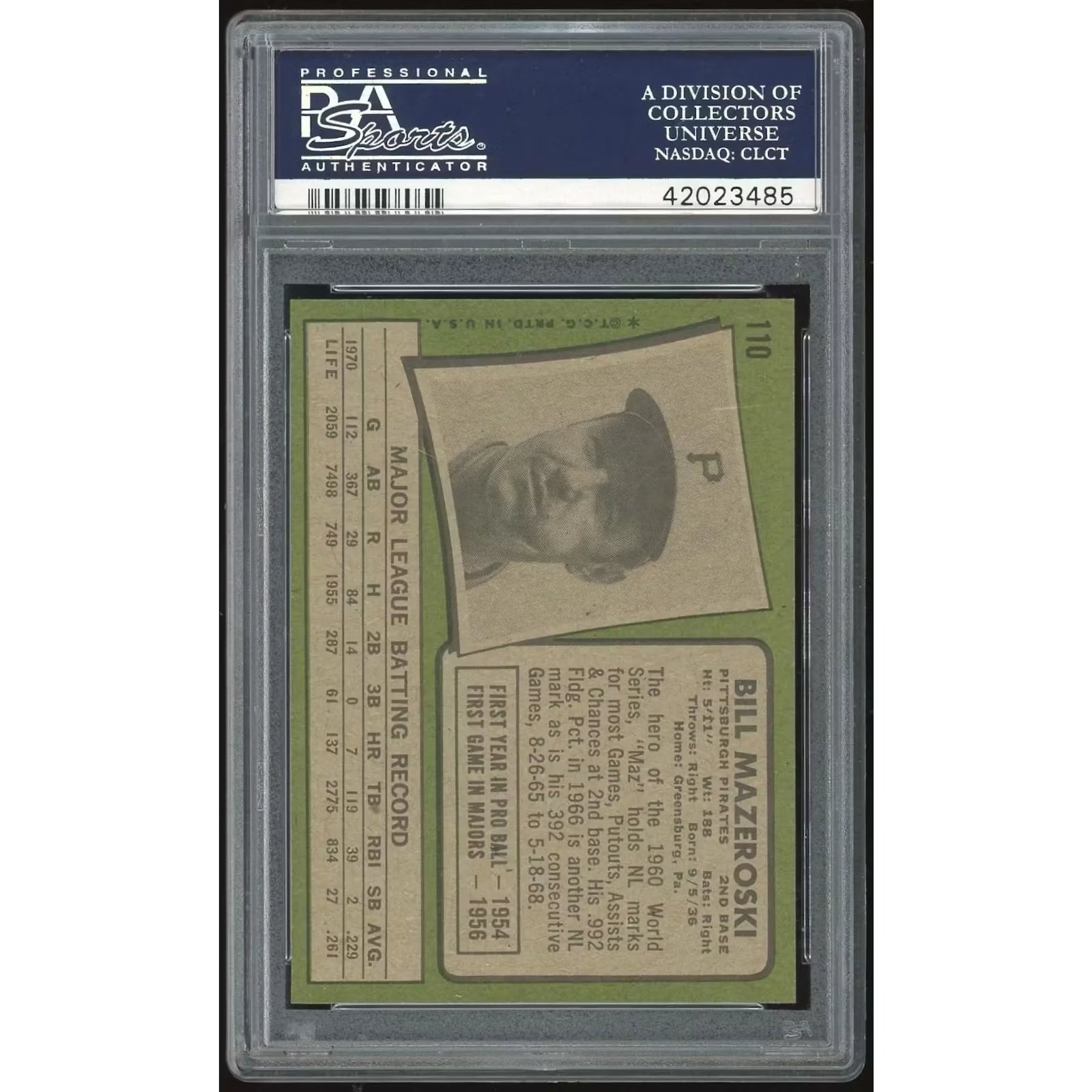 Bill Mazeroski 1971 Topps #110 Baseball Card | PSA 9
