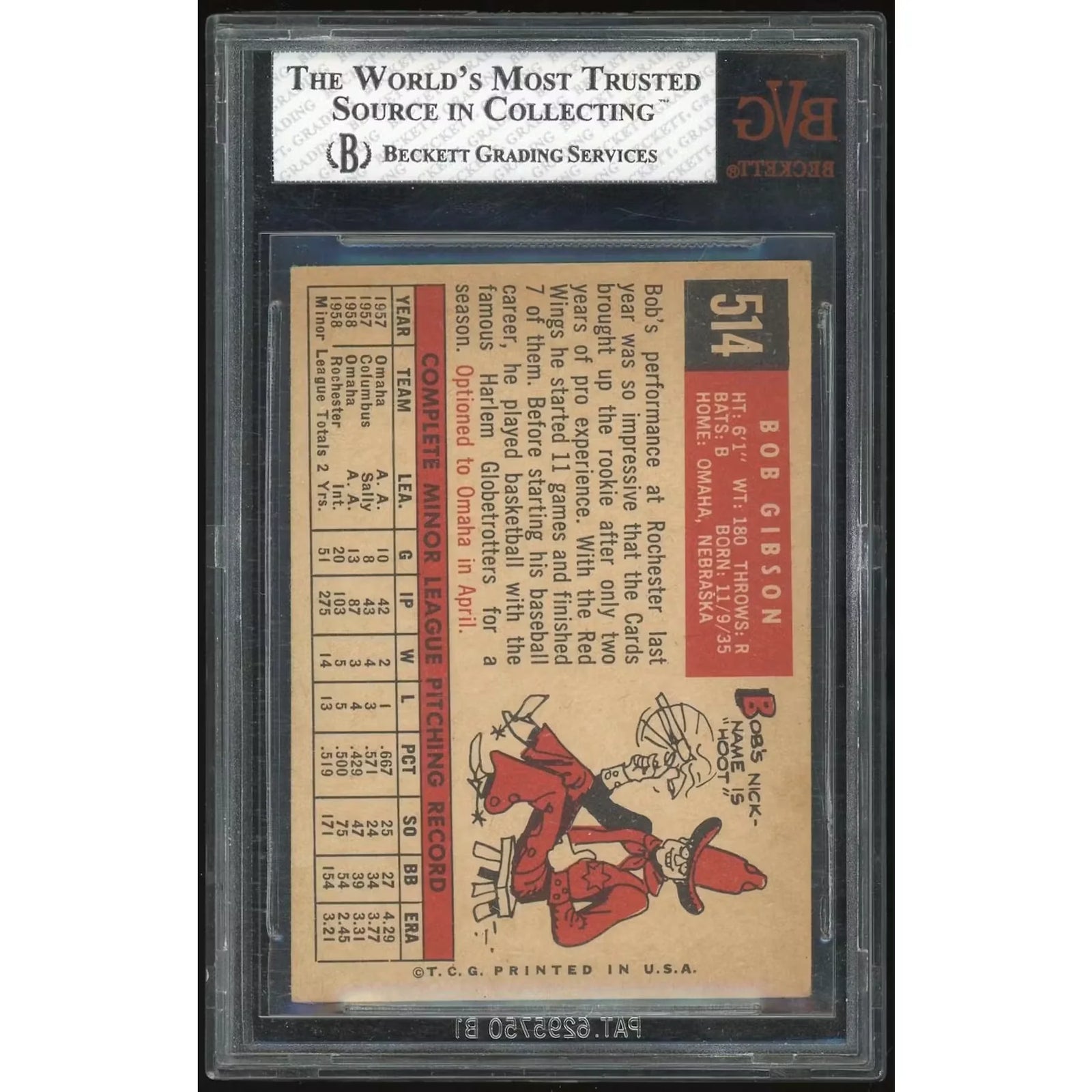 Bob Gibson 1959 Topps #514 Rookie Card | BVG 5