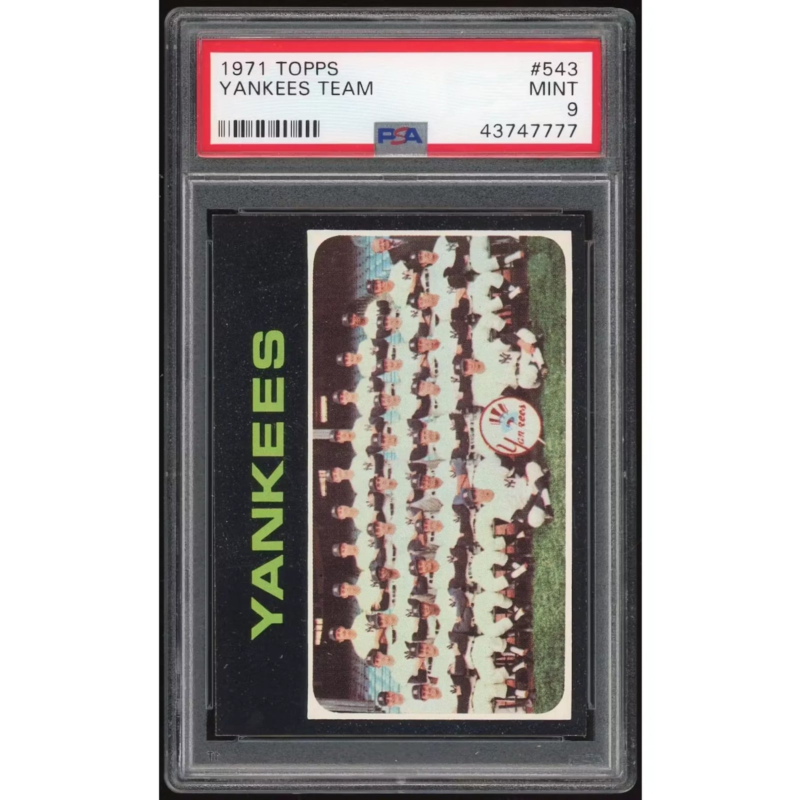 1971 Topps #543 Yankees Team Card | PSA 9