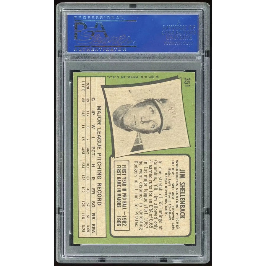 1971 Topps #351 Jim Shellenback Baseball Card | PSA 8