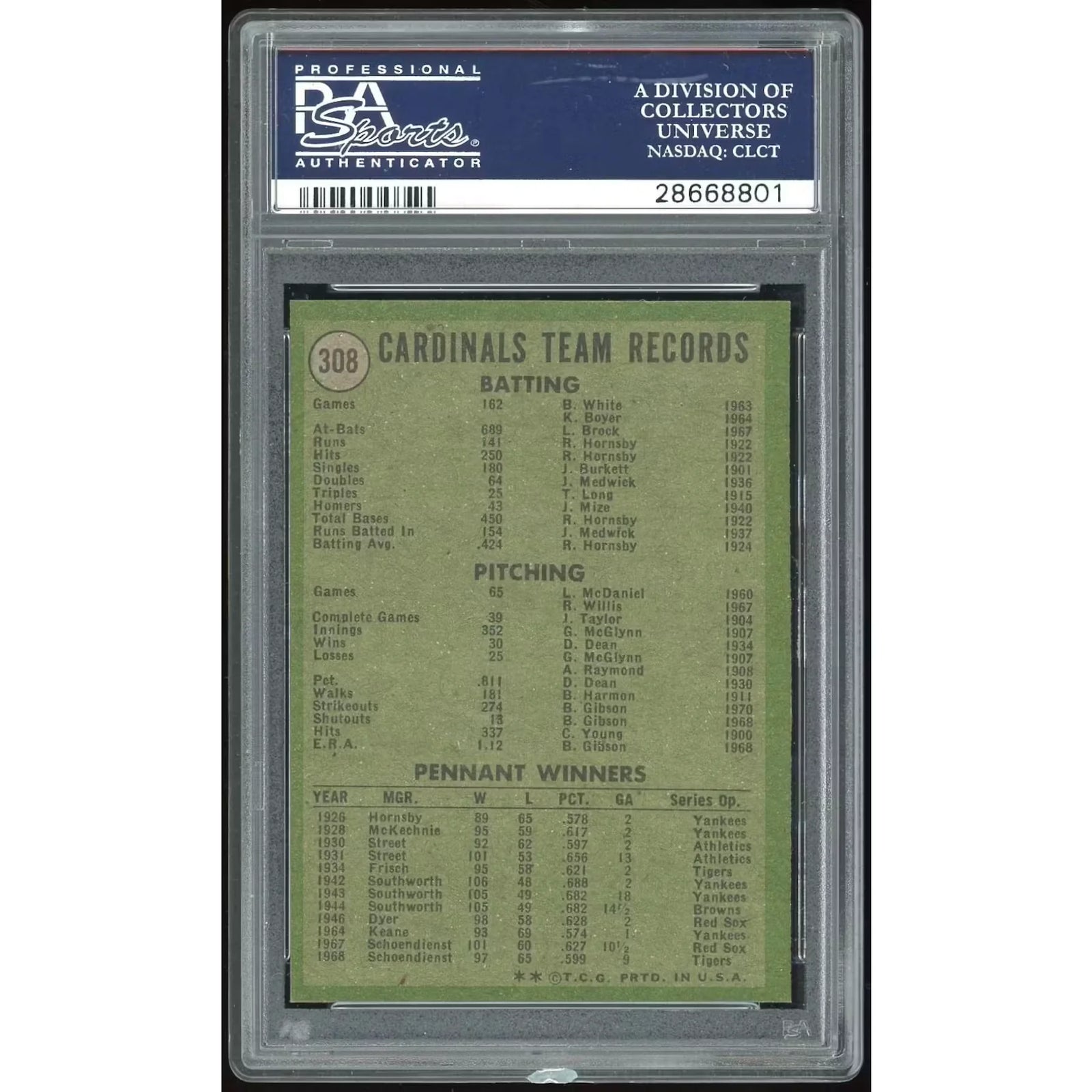 1971 Topps #308 Cardinals Team Card | PSA 9 Graded