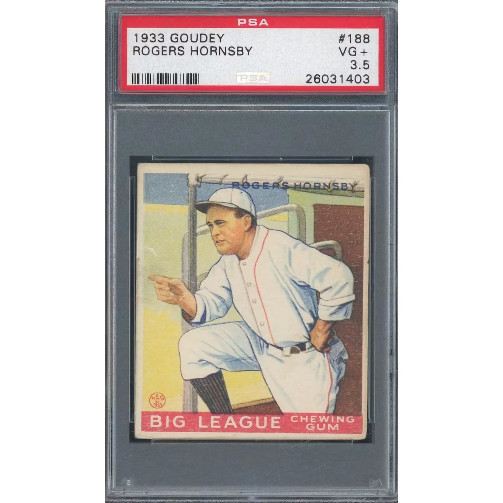 Rogers Hornsby 1933 Goudey Card #188 | PSA 3.5