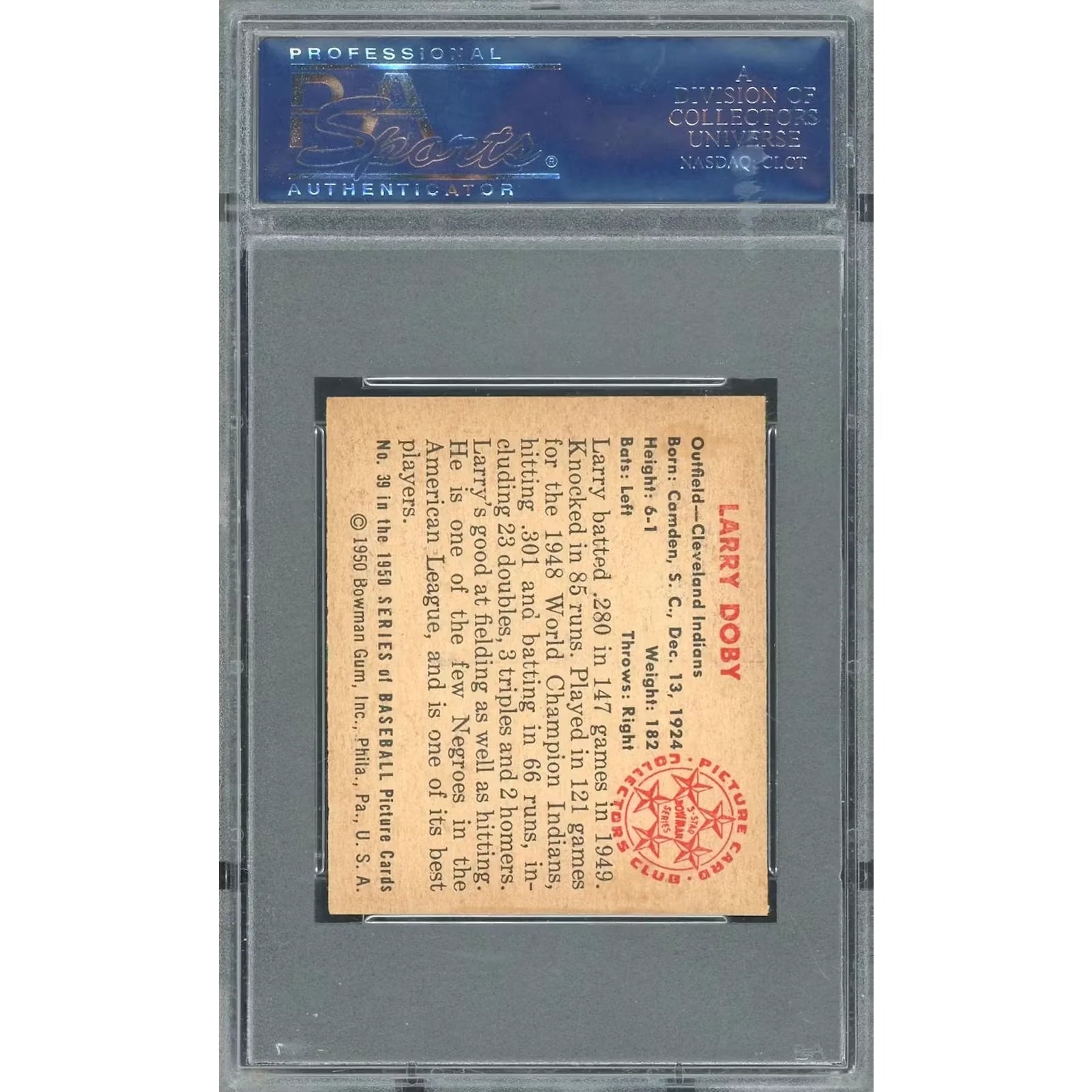 Larry Doby 1950 Bowman #39 Baseball Card | PSA 6