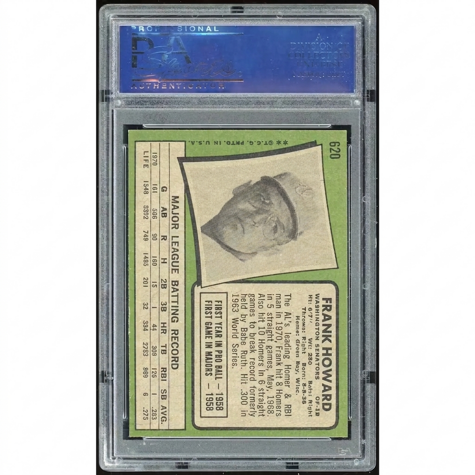 Frank Howard 1971 Topps #620 Baseball Card | PSA 9
