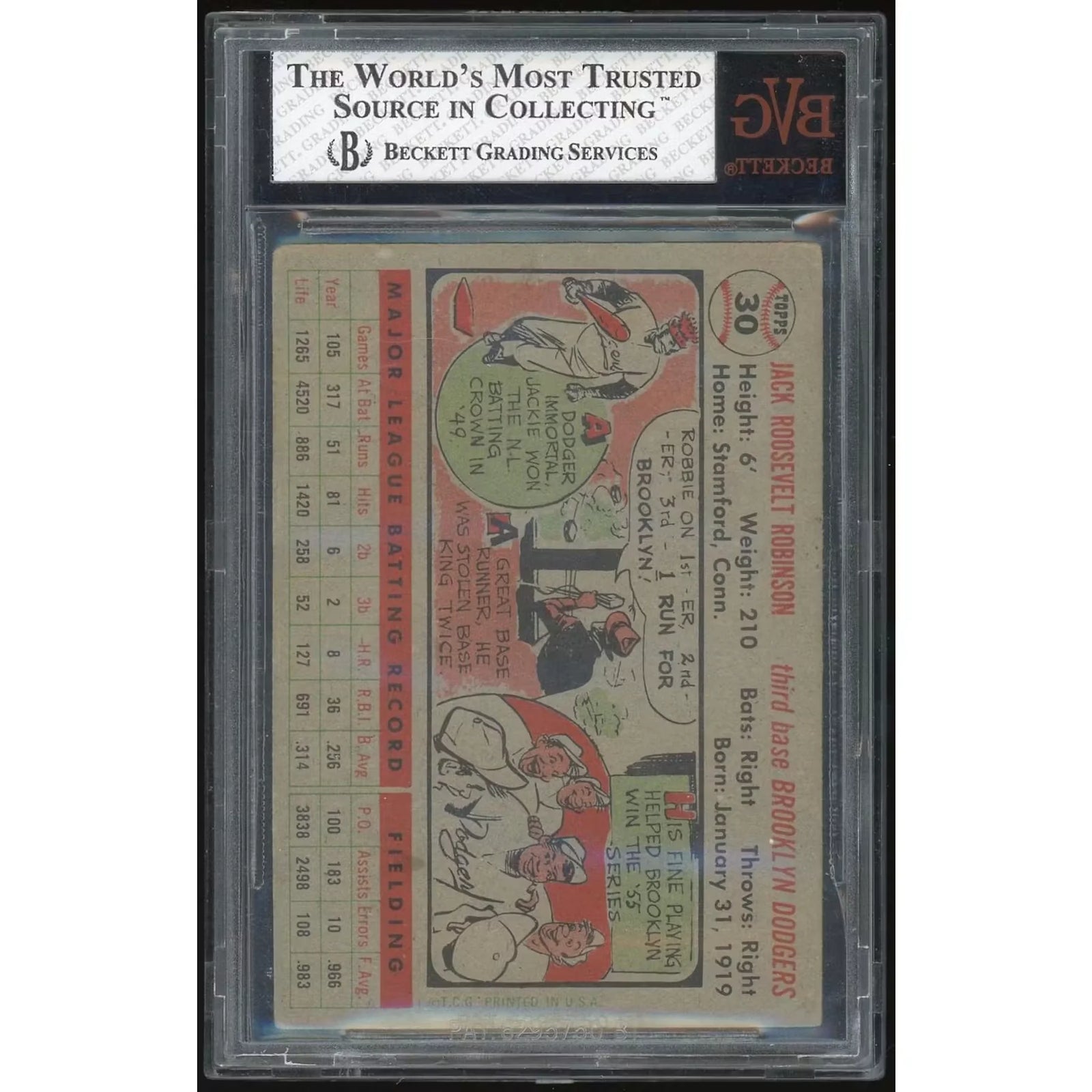 Jackie Robinson 1956 Topps #30 Trading Card | BVG 3.5