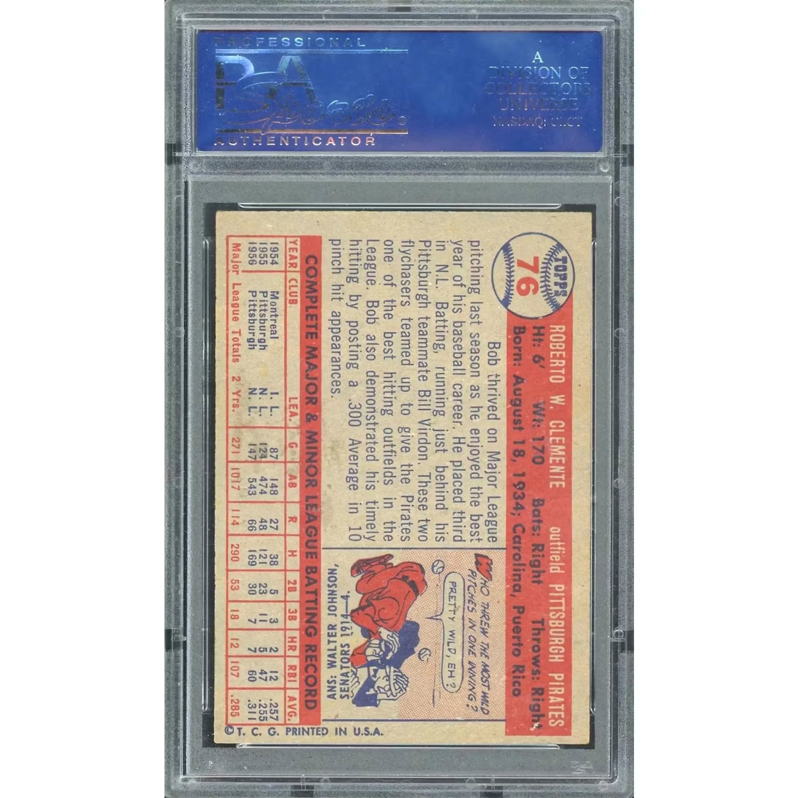 Roberto Clemente 1957 Topps #76 Baseball Card | PSA 6