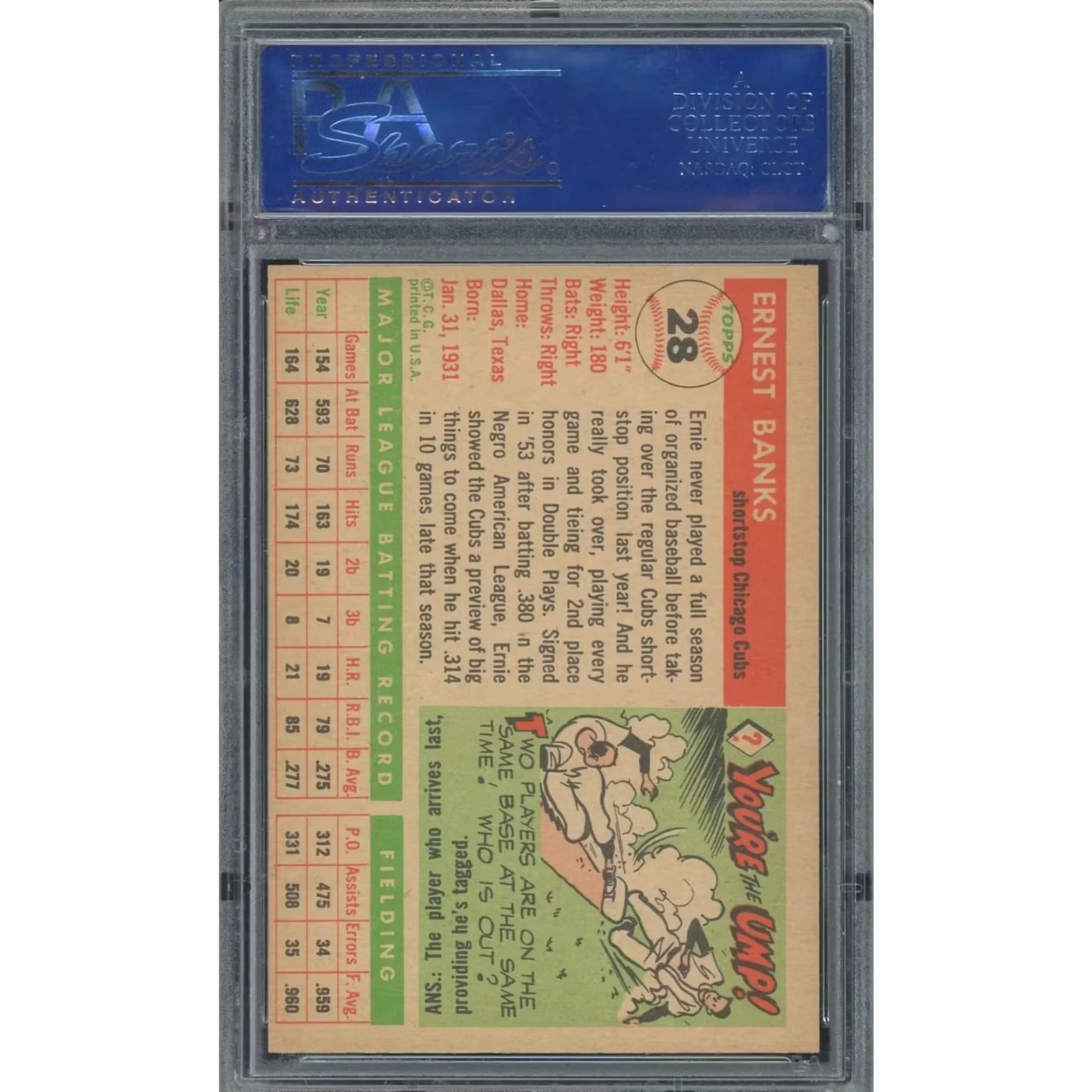 Ernie Banks 1955 Topps #28 Baseball Card | PSA 8 OC