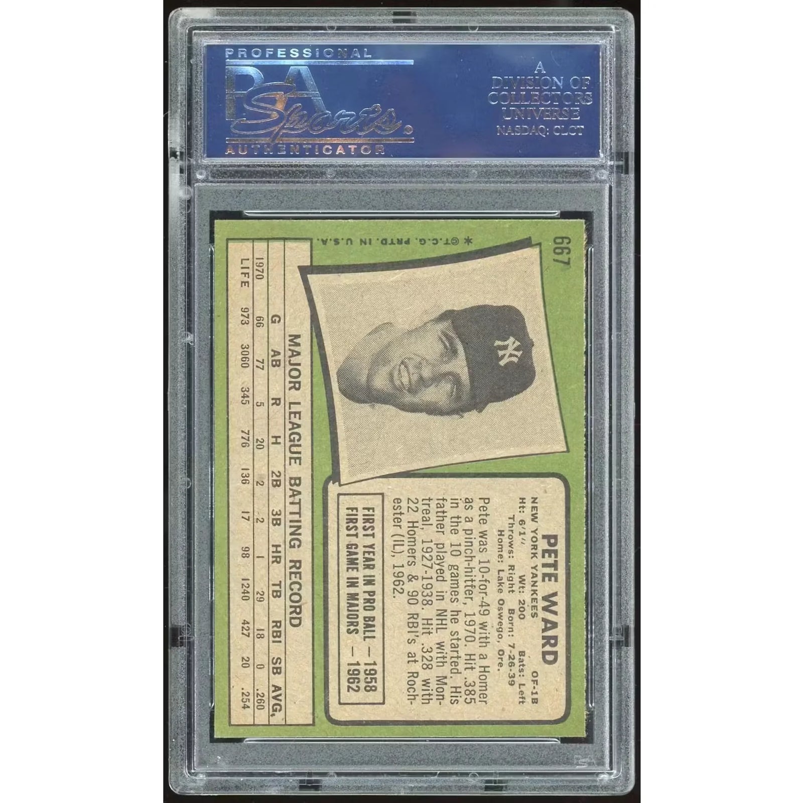 Pete Ward 1971 Topps #667 Baseball Card | PSA 8