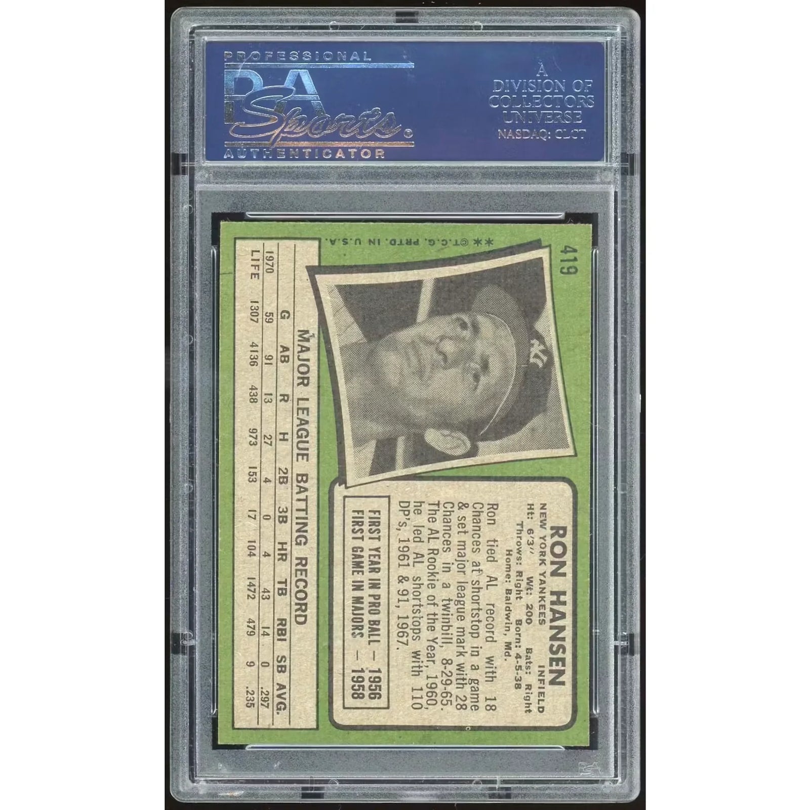 Ron Hansen 1971 Topps #419 Baseball Card | PSA 9