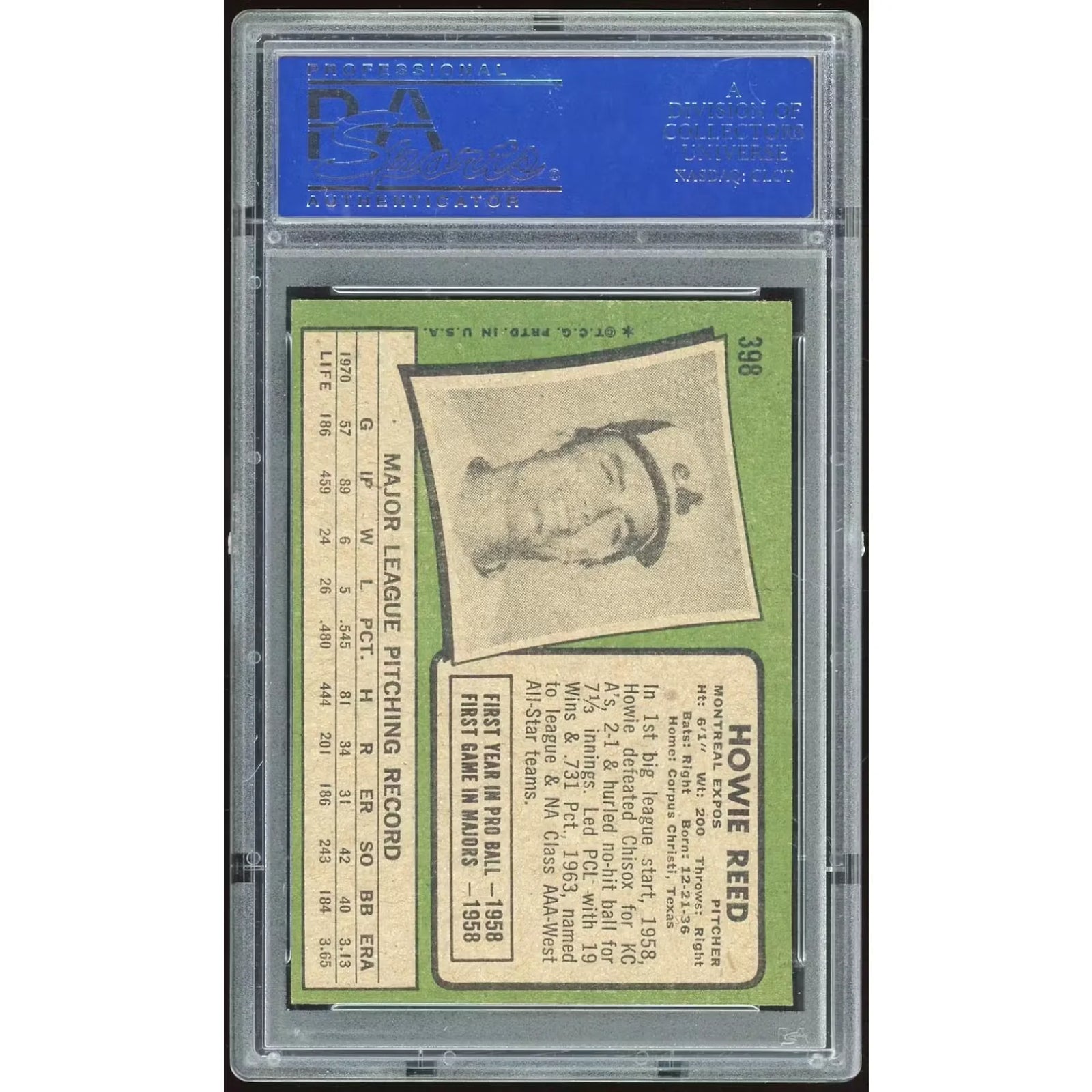Howie Reed 1971 Topps #398 Baseball Card | PSA 8
