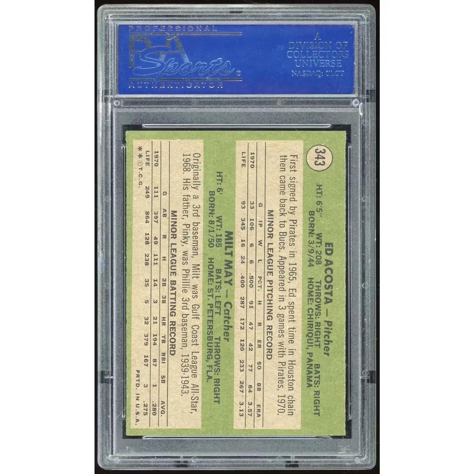 1971 Topps #343 Ed Acosta/Milt May Rookie Card | PSA 9