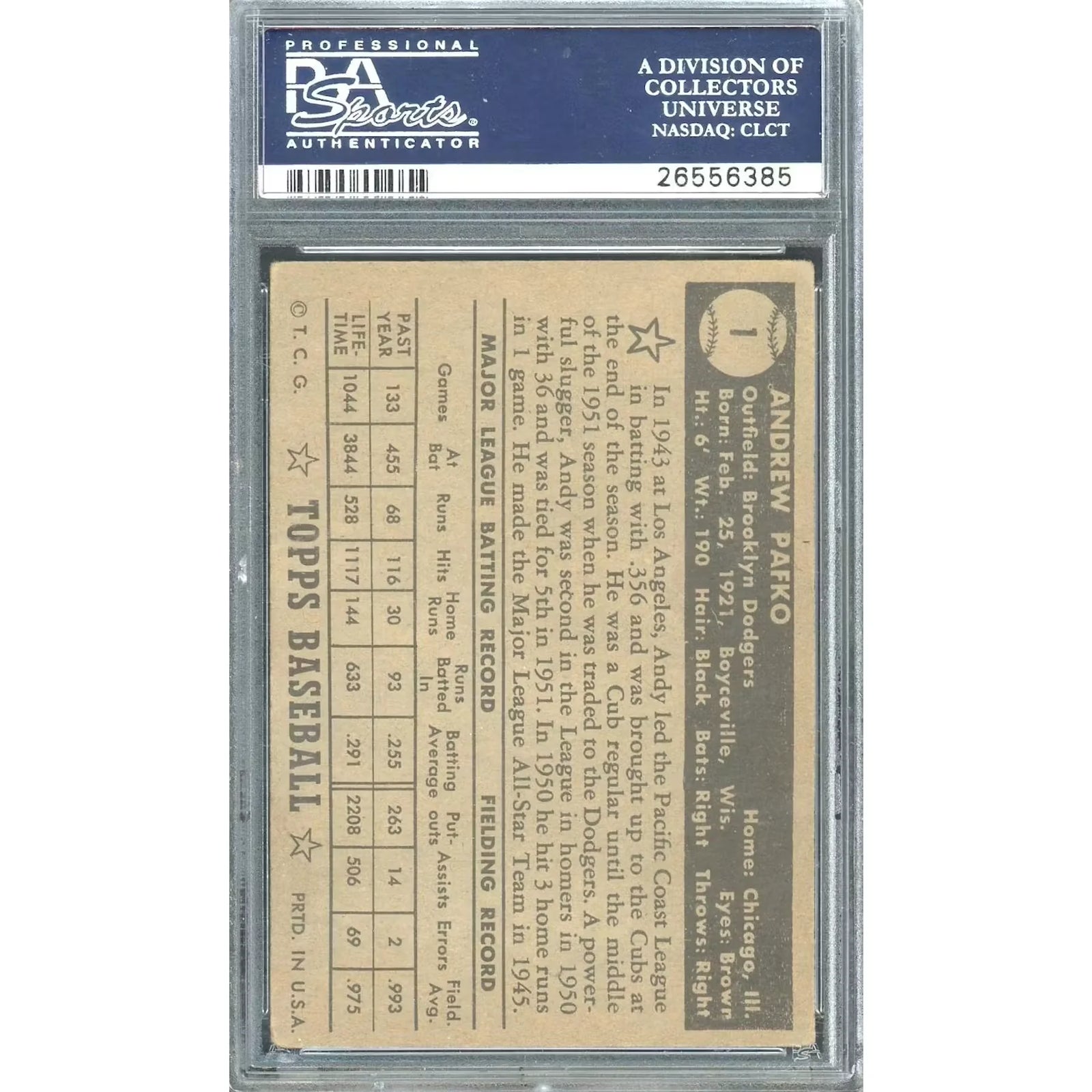 1952 Topps #1 Andy Pafko Baseball Card | PSA 3