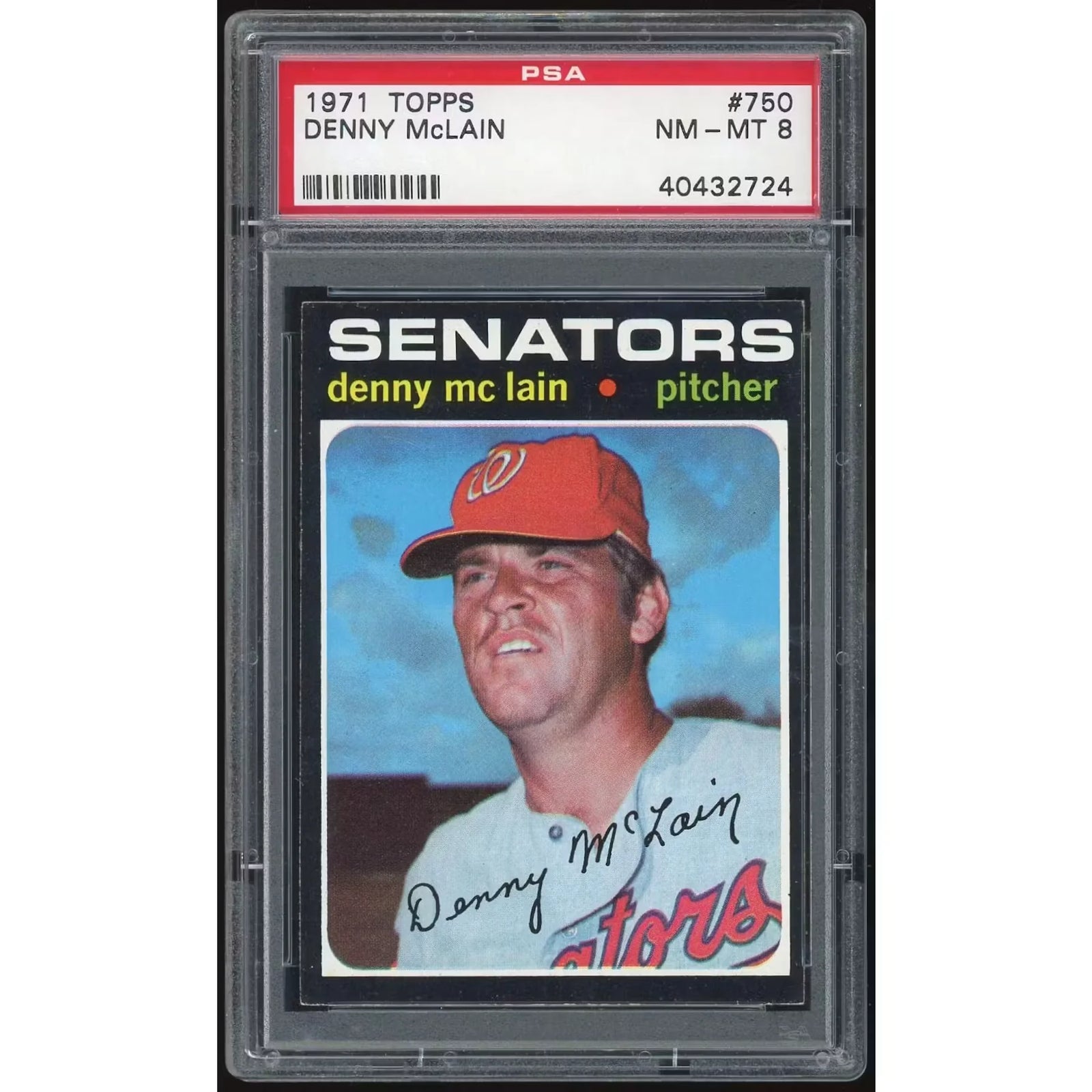 Denny McLain 1971 Topps #750 Baseball Card | PSA 8