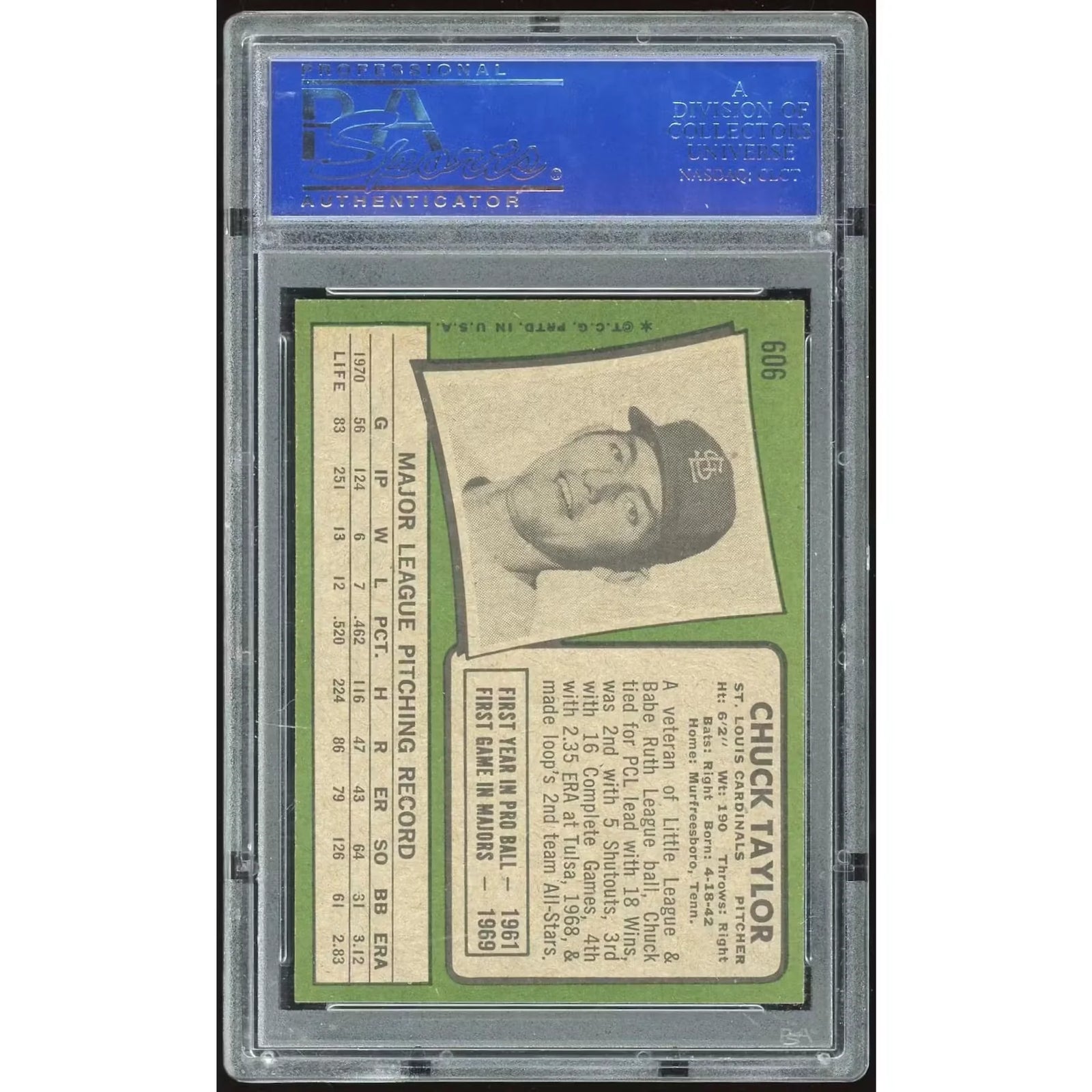 Chuck Taylor 1971 Topps #606 Baseball Card | PSA 9
