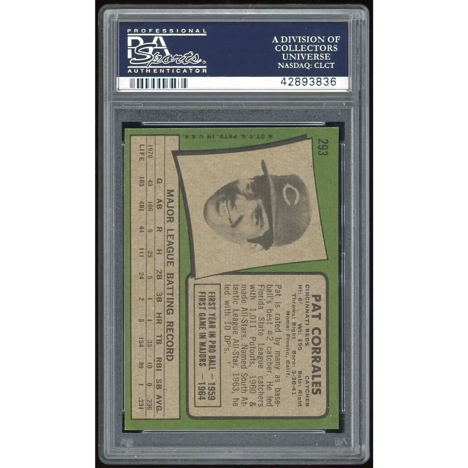 Pat Corrales 1971 Topps #293 Baseball Card | PSA 9
