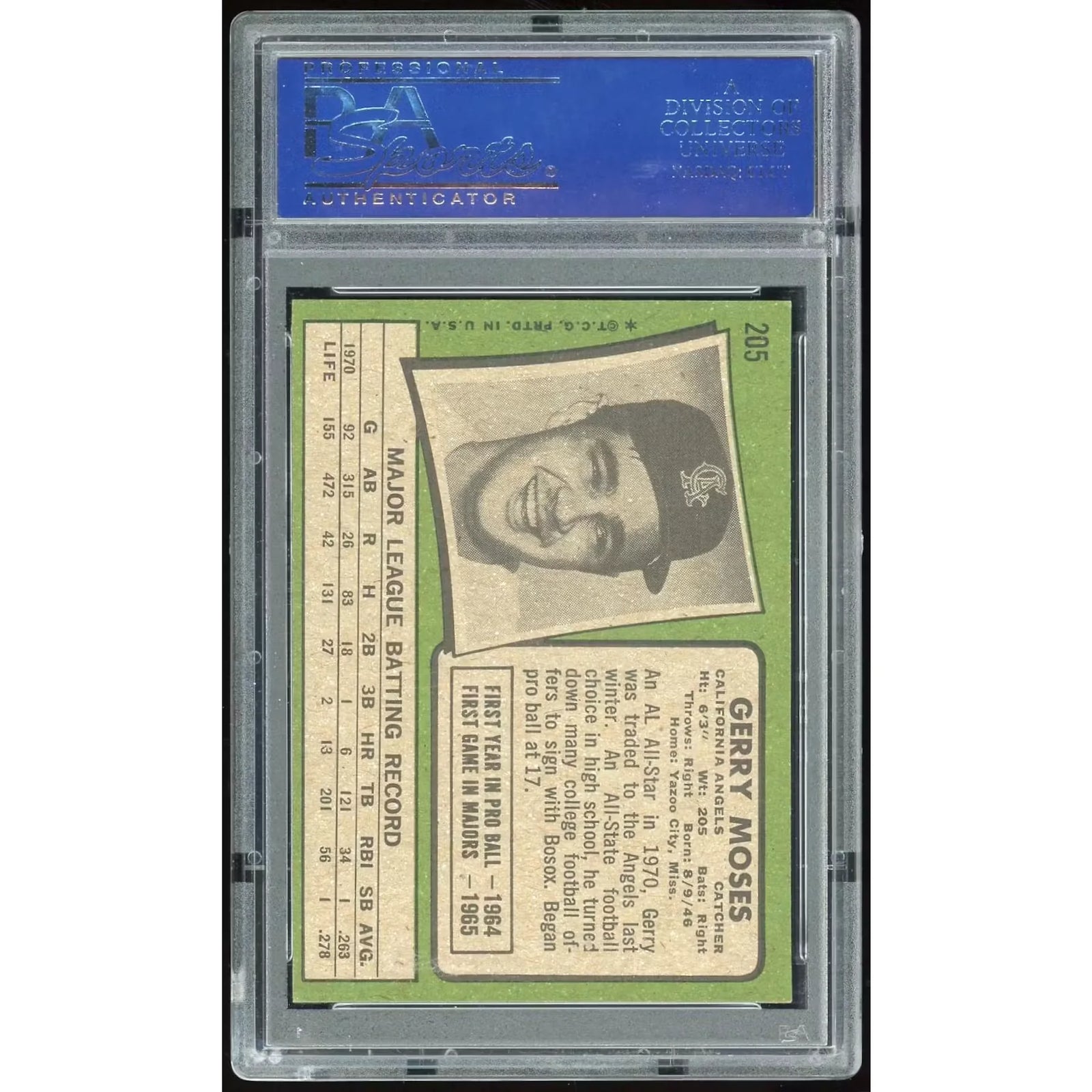 Gerry Moses 1971 Topps #205 Baseball Card | PSA 9