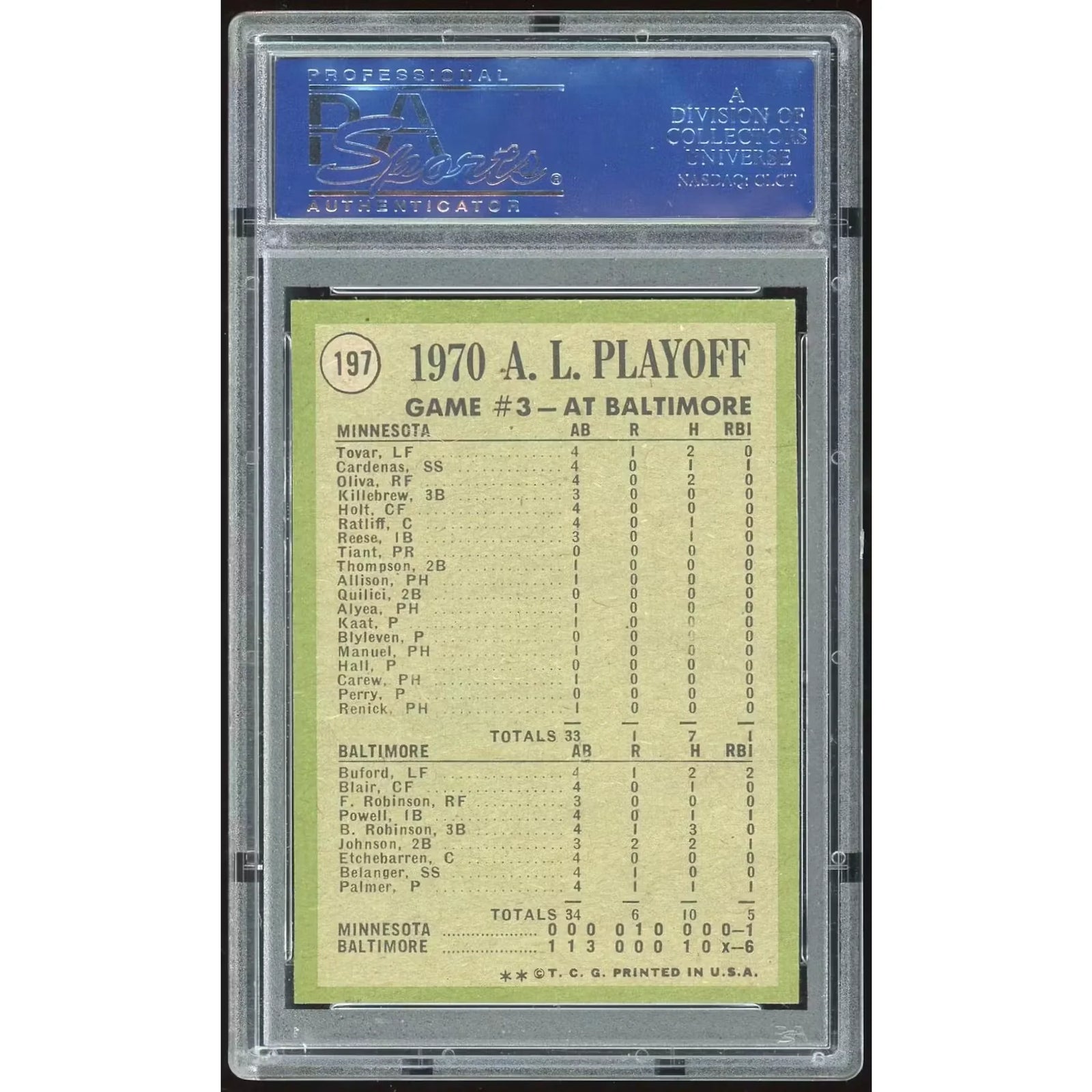 1971 Topps #197 AL Playoff Game 3 Baseball Card | PSA 8