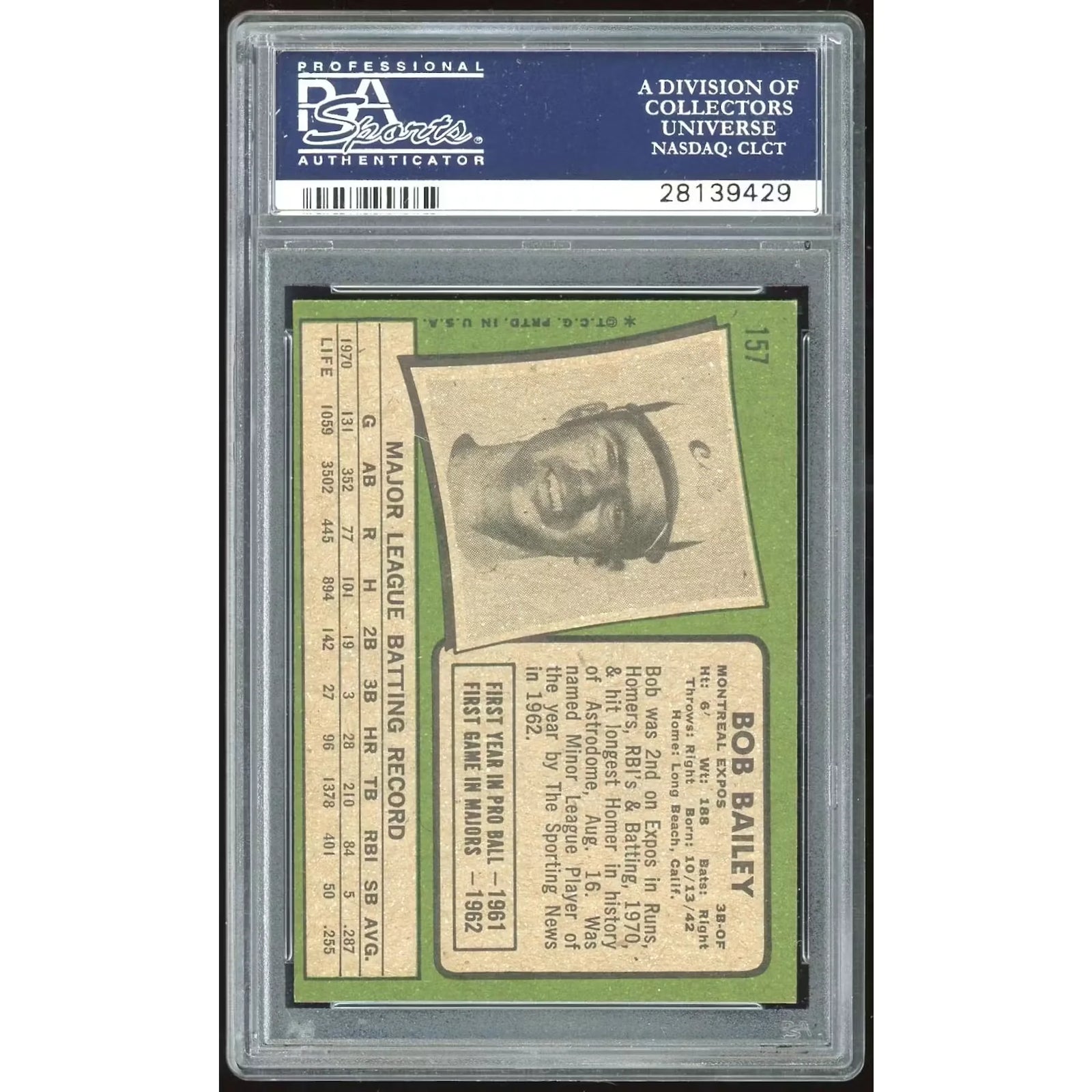 Bob Bailey 1971 Topps #157 Baseball Card | PSA 9