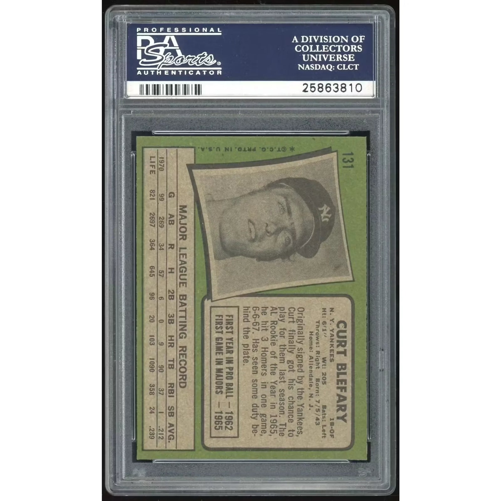 Curt Blefary 1971 Topps #131 Baseball Card | PSA 8