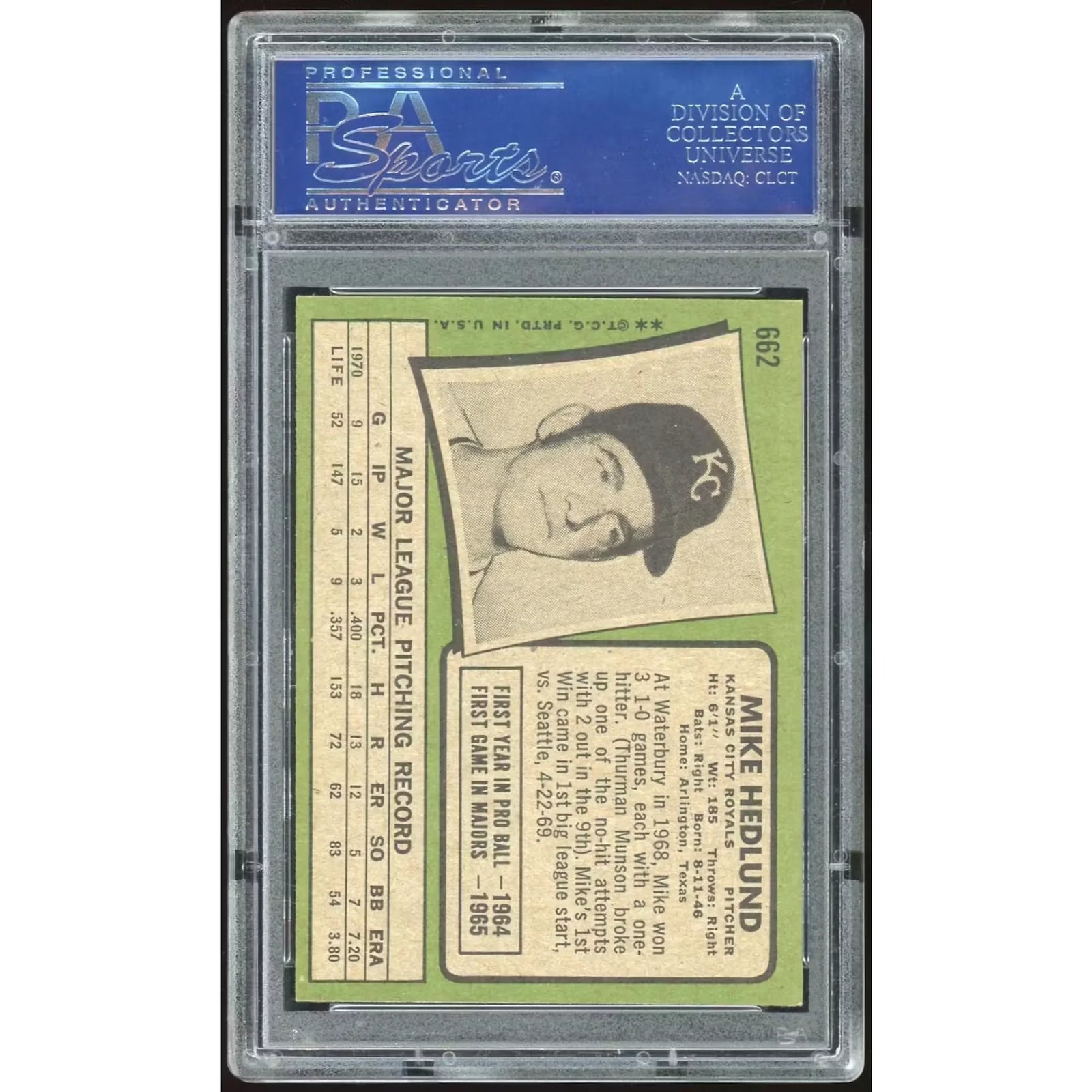 Mike Hedlund 1971 Topps #662 Baseball Card | PSA 8