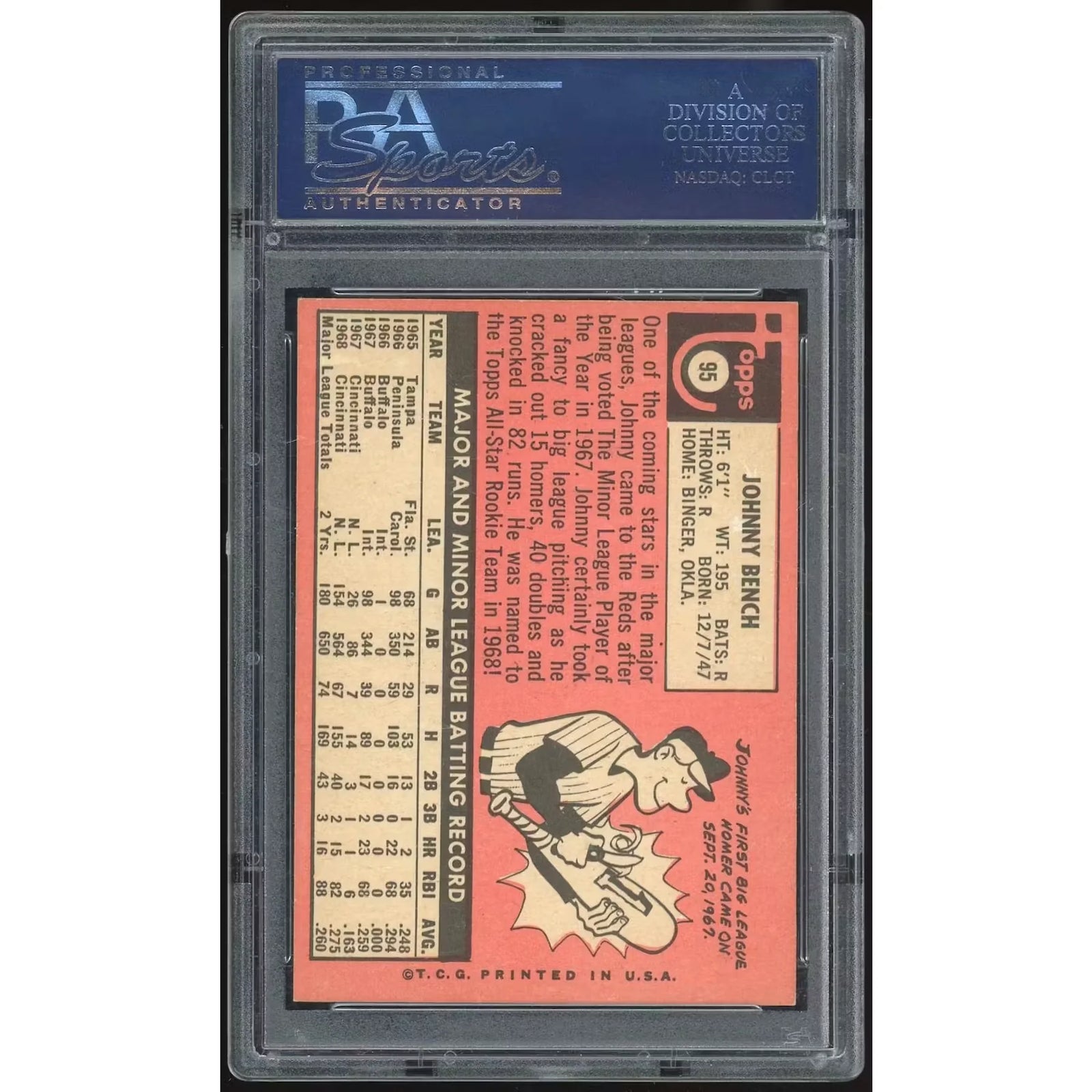 Johnny Bench 1969 Topps #95 Baseball Card | PSA 6.5