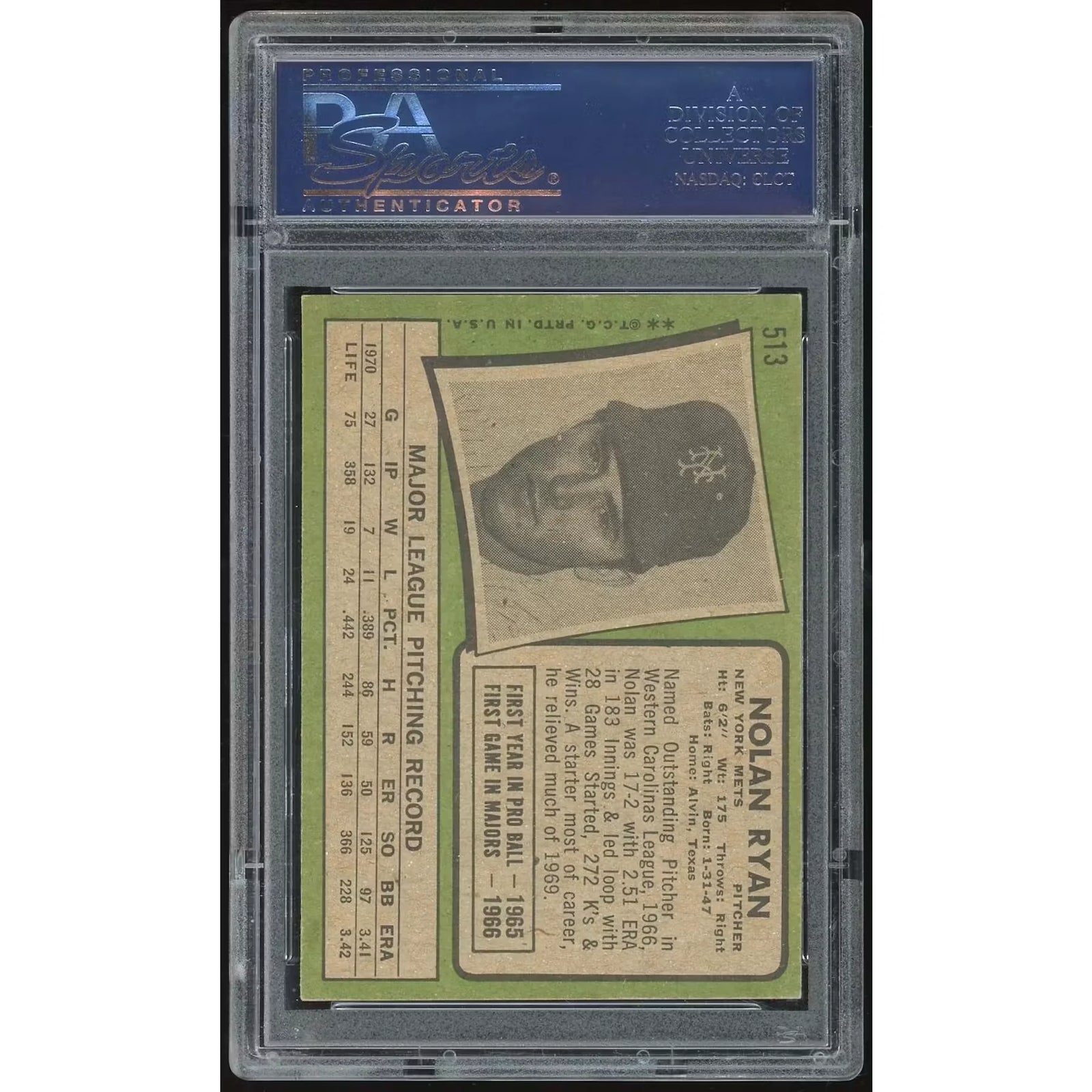 Nolan Ryan 1971 Topps #513 Baseball Card | PSA 6 2042