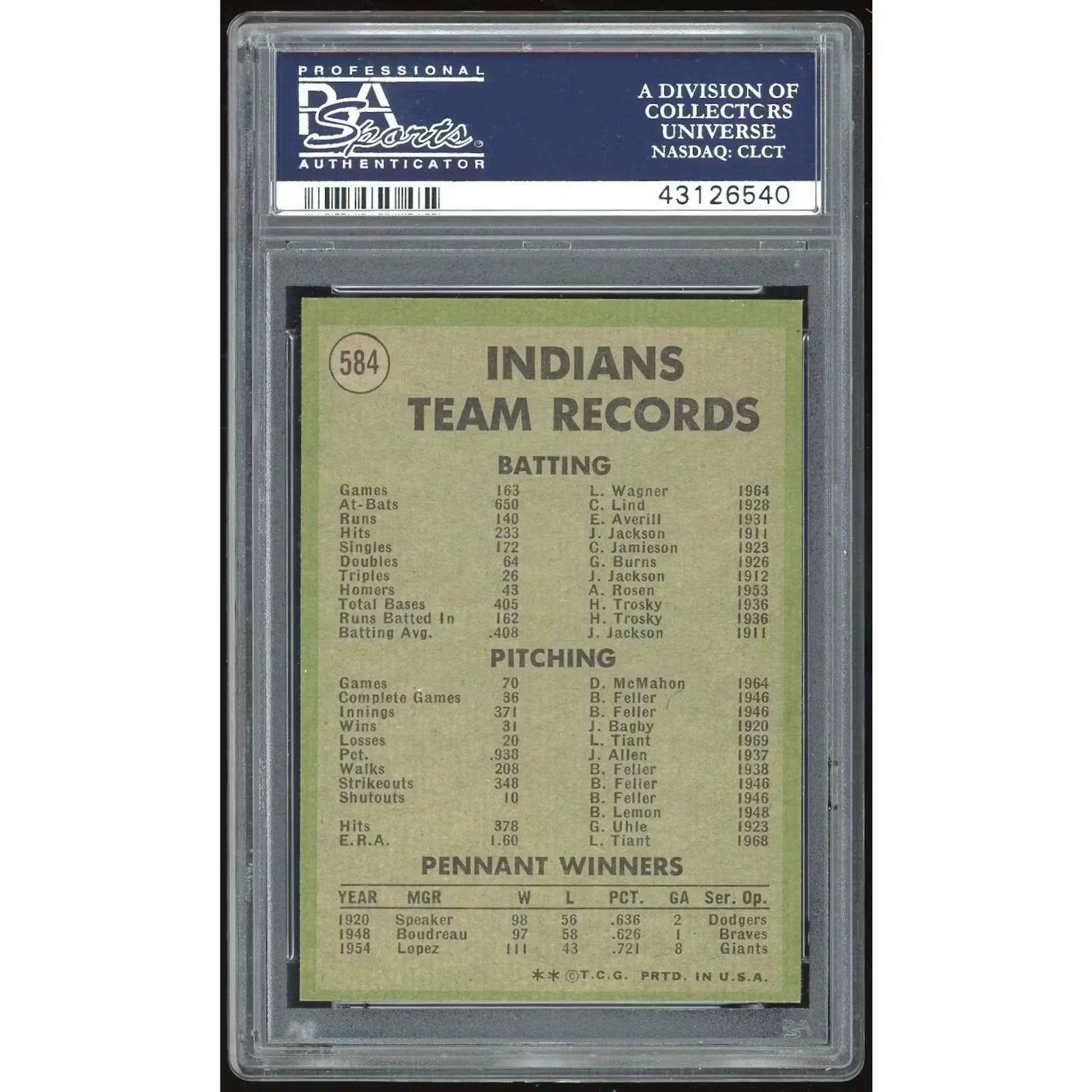 1971 Topps #584 Indians Team Baseball Card | PSA 9