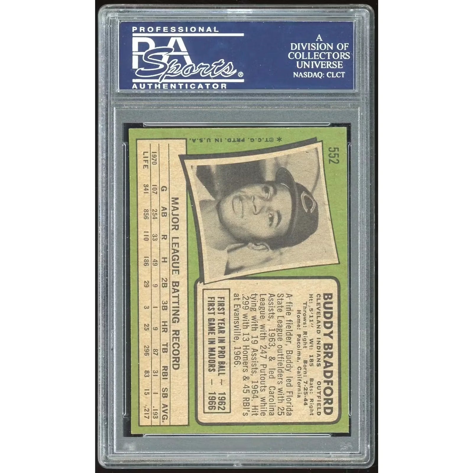 Buddy Bradford 1971 Topps #552 Baseball Card | PSA 9