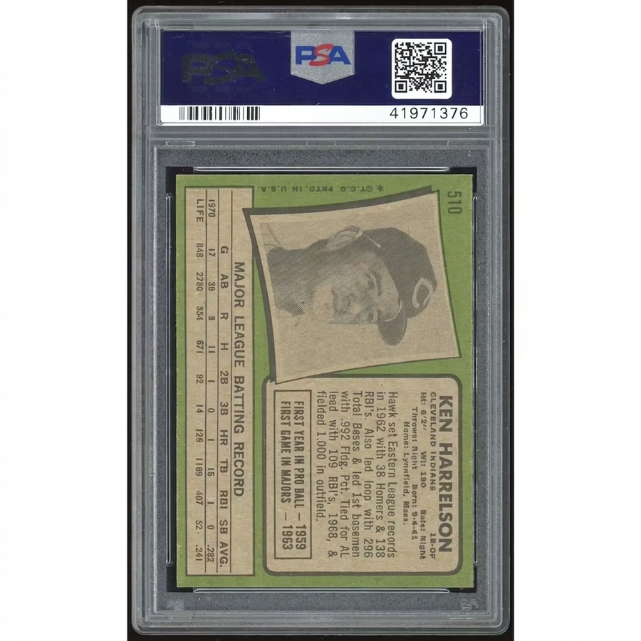 Ken Harrelson 1971 Topps #510 Baseball Card | PSA 9