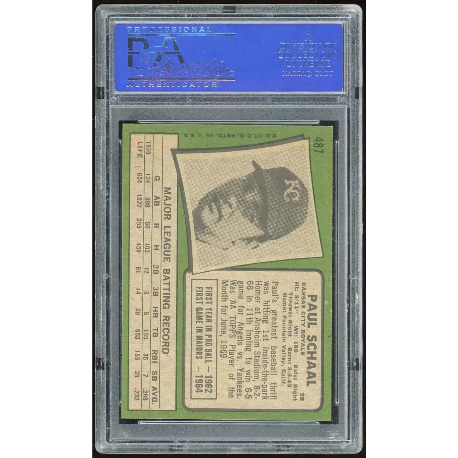 Paul Schaal 1971 Topps #487 Baseball Card | PSA 9