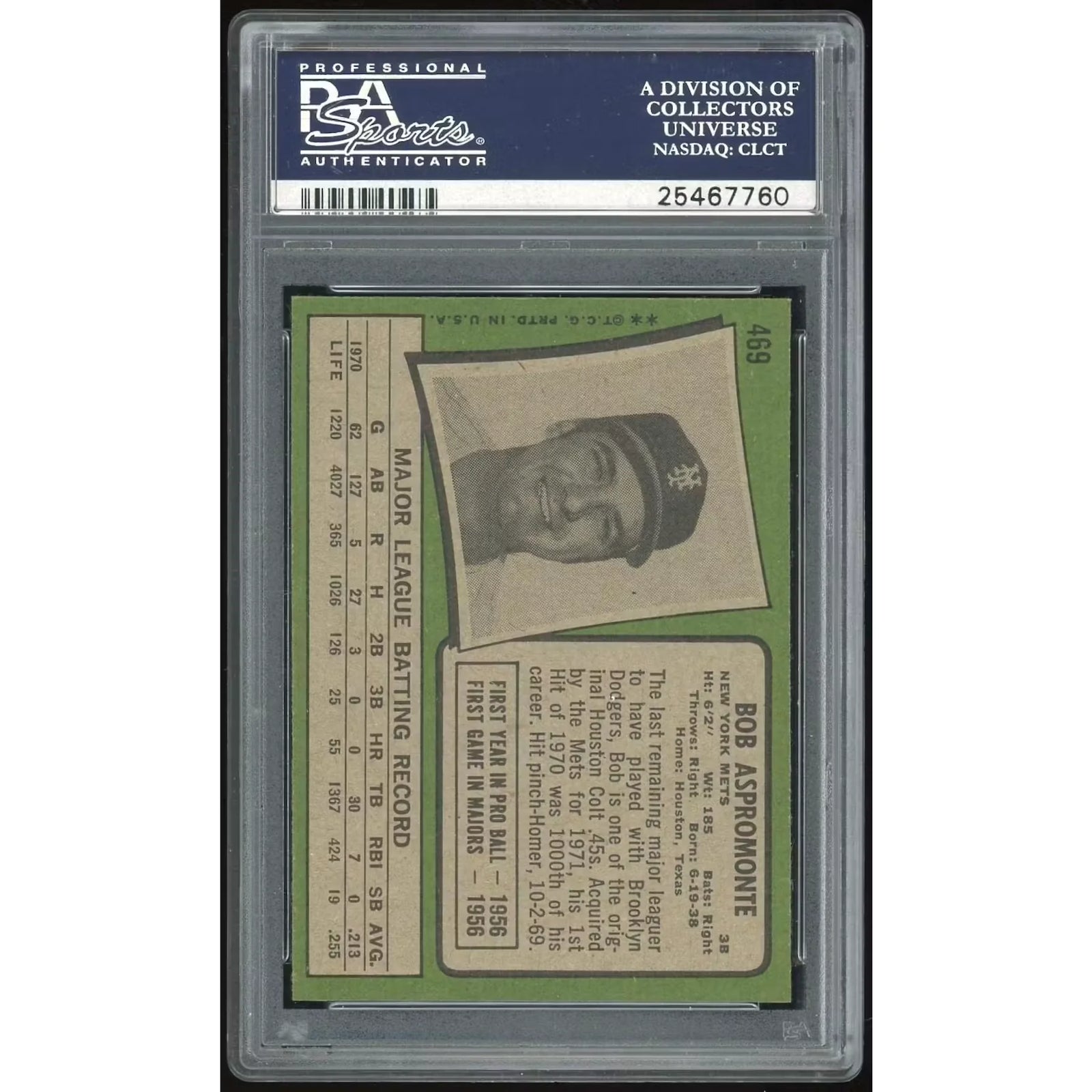 Bob Aspromonte 1971 Topps #469 Baseball Card | PSA 9