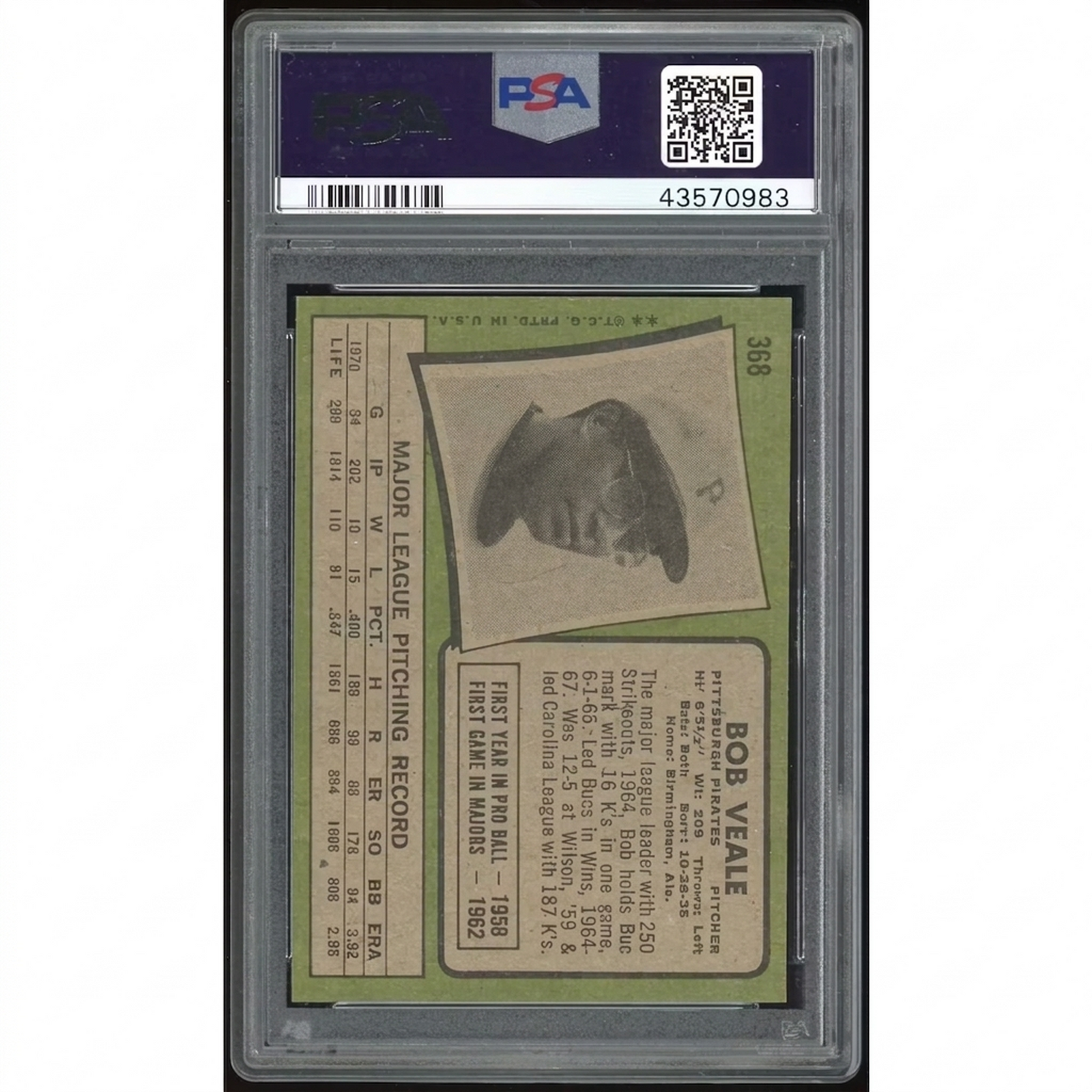 Bob Veale 1971 Topps #368 Baseball Card | PSA 9