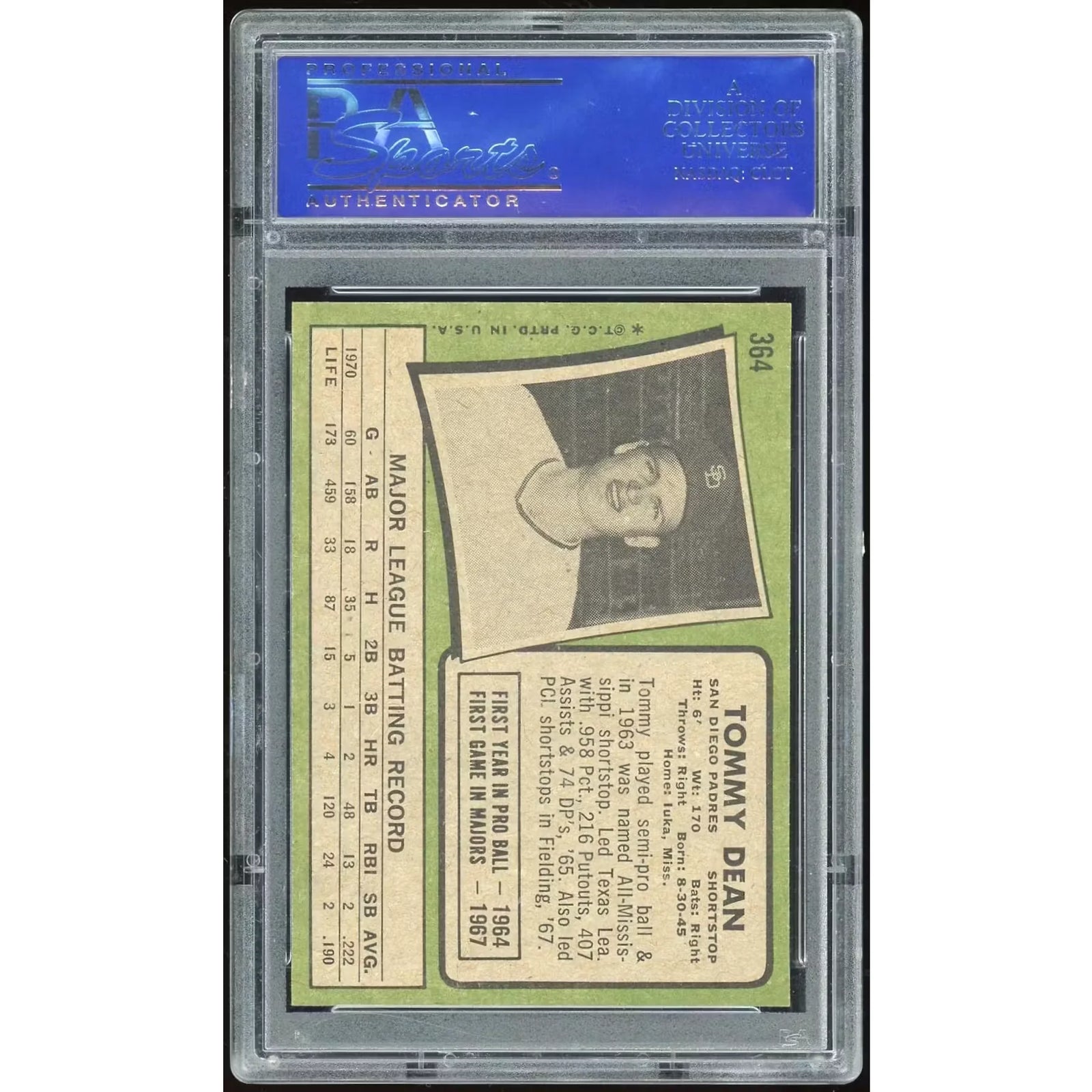Tommy Dean 1971 Topps #364 Baseball Card | PSA 9