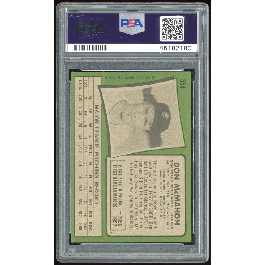Don McMahon 1971 Topps #354 Baseball Card | PSA 9