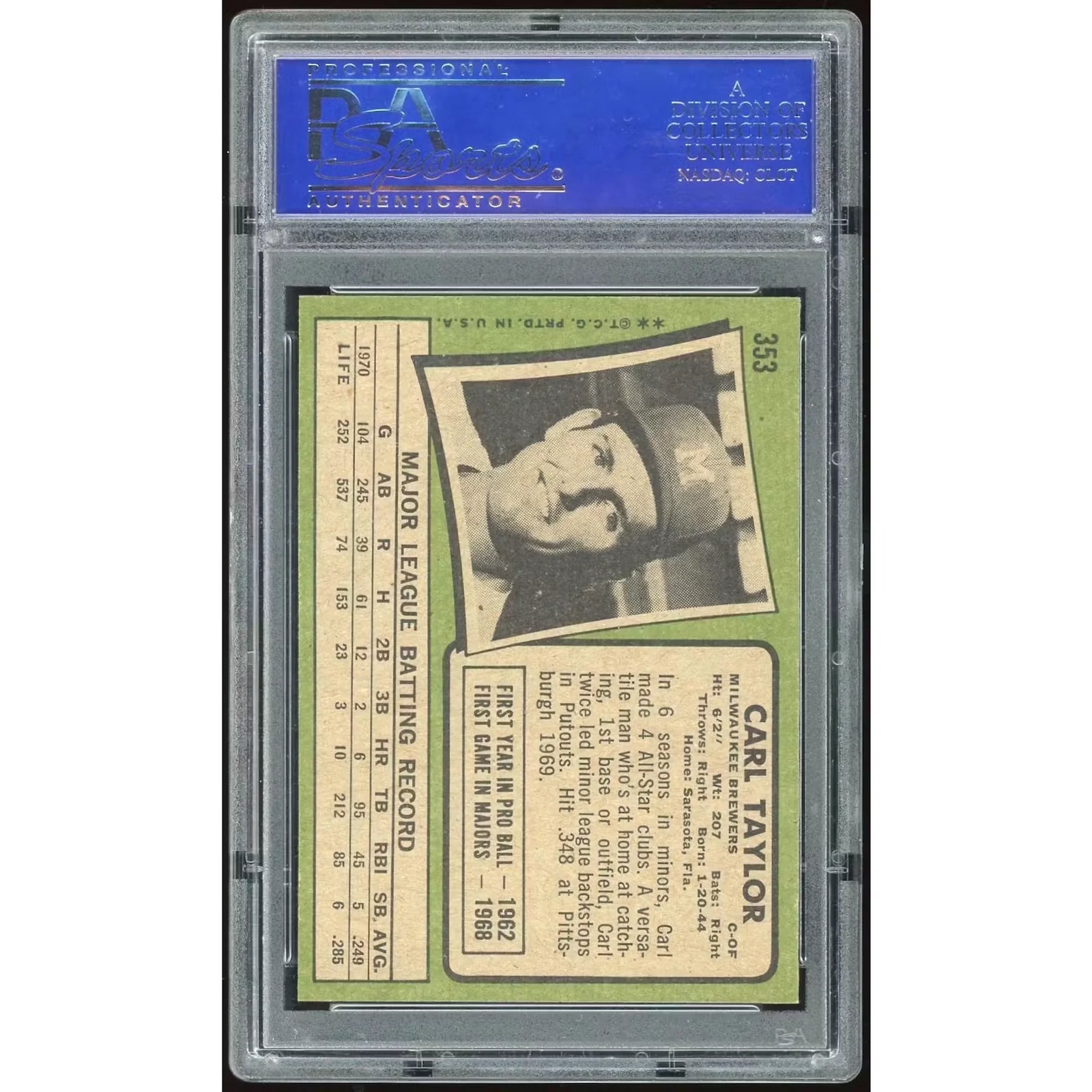 Carl Taylor 1971 Topps #353 Baseball Card | PSA 9