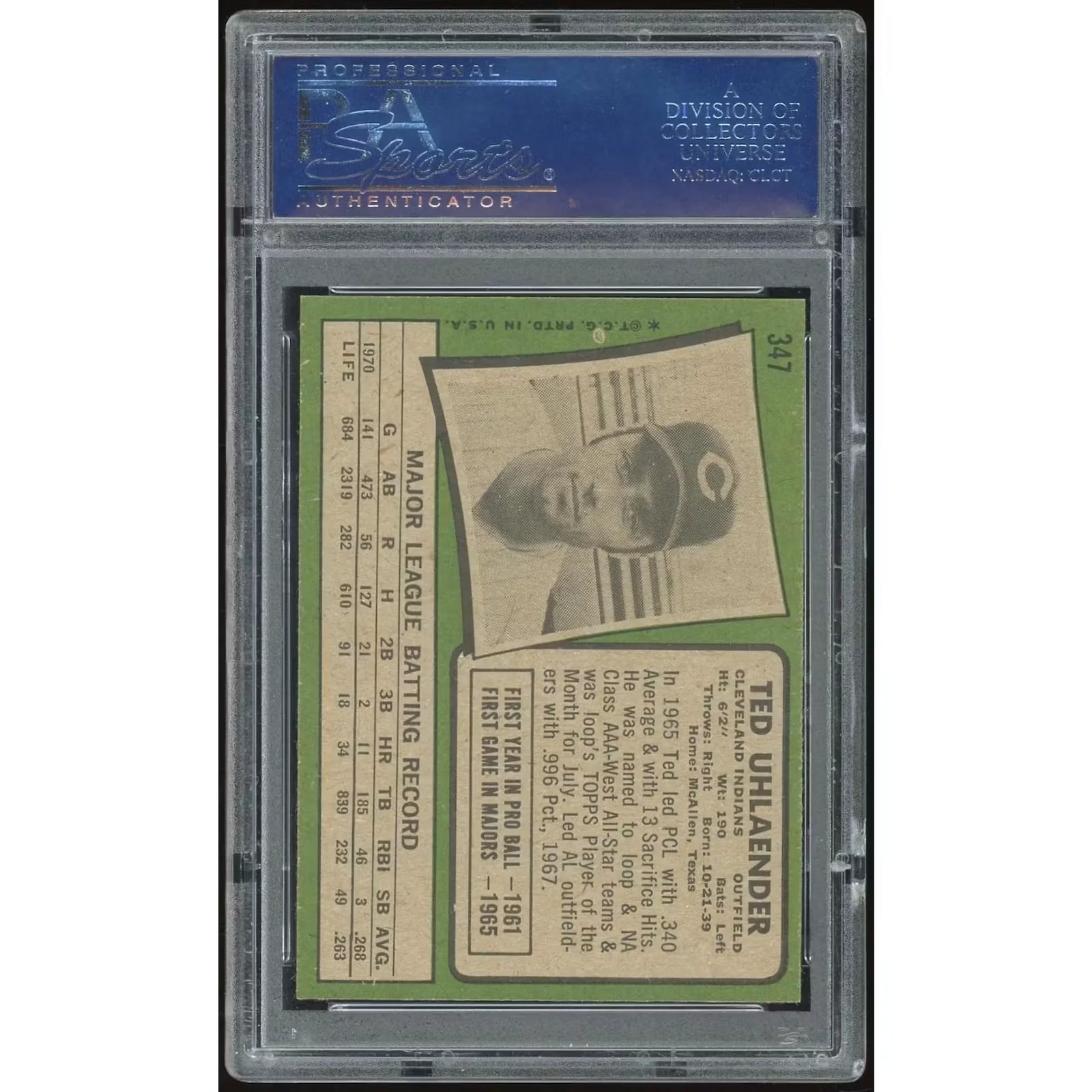Ted Uhlaender 1971 Topps #347 Baseball Card | PSA 9