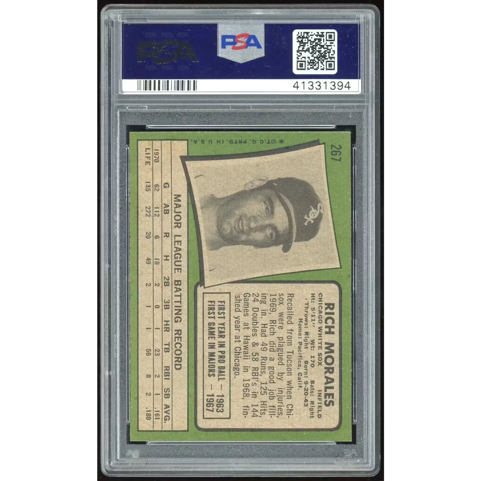 Rich Morales 1971 Topps #267 Baseball Card | PSA 9