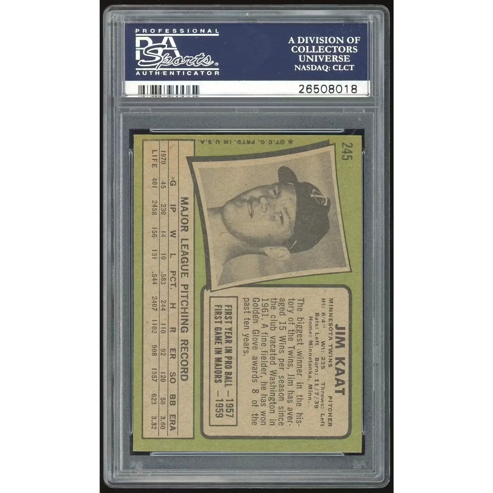 Jim Kaat 1971 Topps #245 Baseball Card | PSA 8