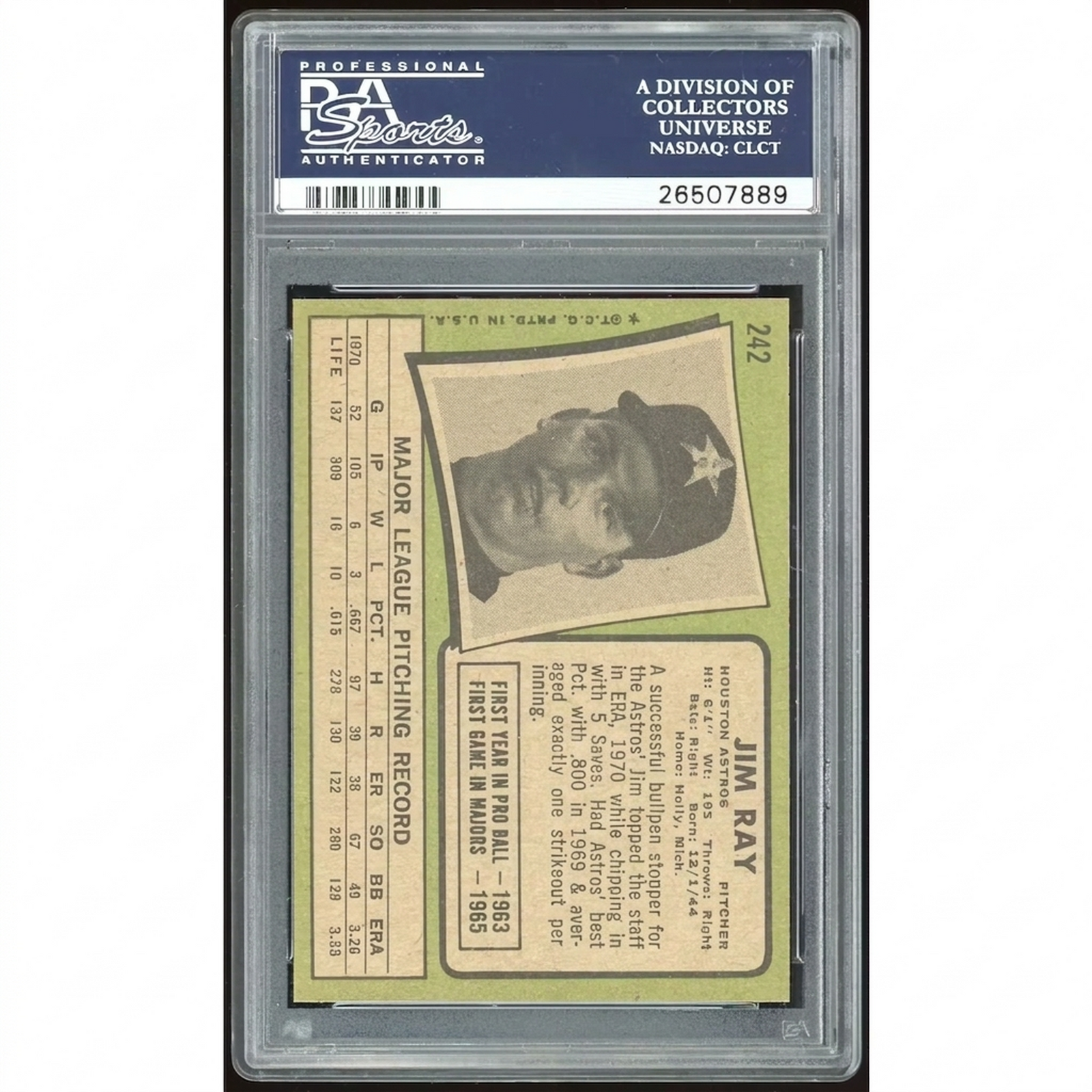 1971 Topps #242 Jim Ray Baseball Card | PSA 9