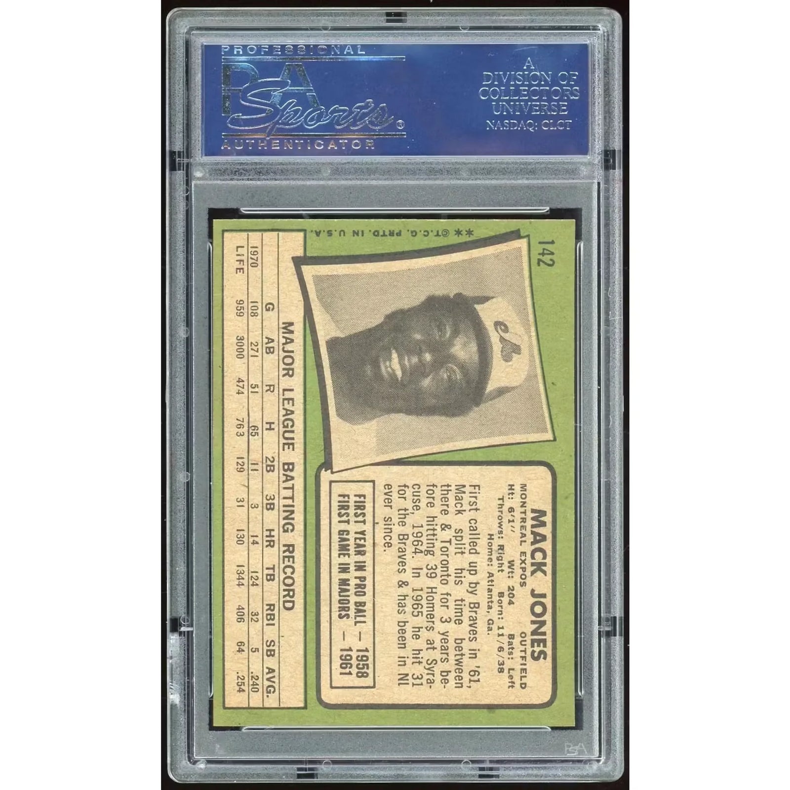Mack Jones 1971 Topps #142 Baseball Card | PSA 8