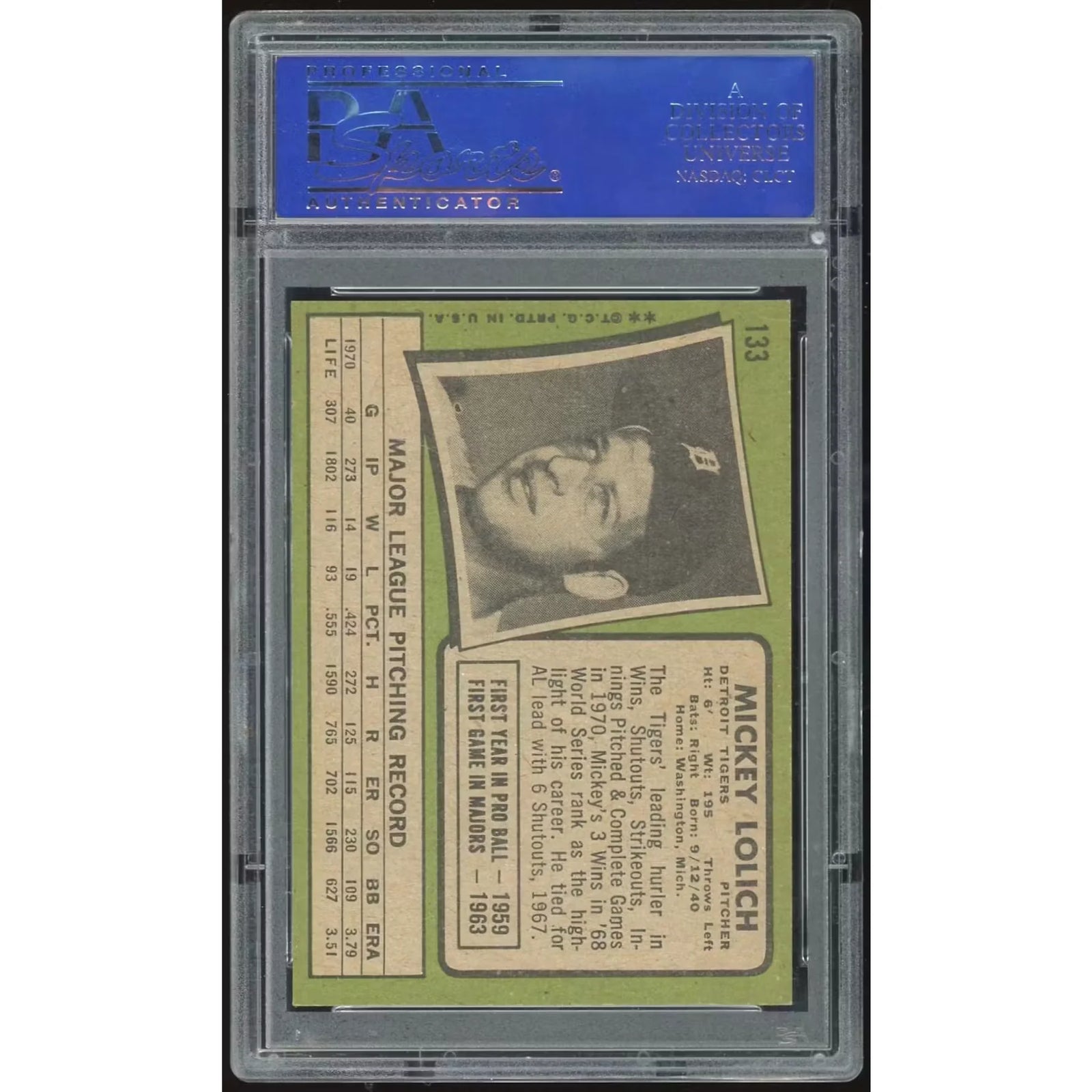 Mickey Lolich 1971 Topps #133 Baseball Card | PSA 8