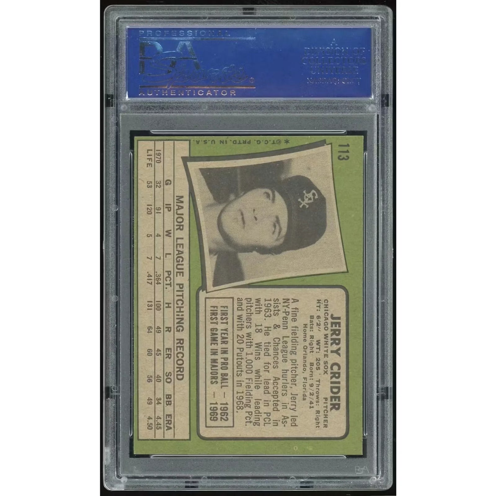 Jerry Crider 1971 Topps #113 Baseball Card | PSA 9