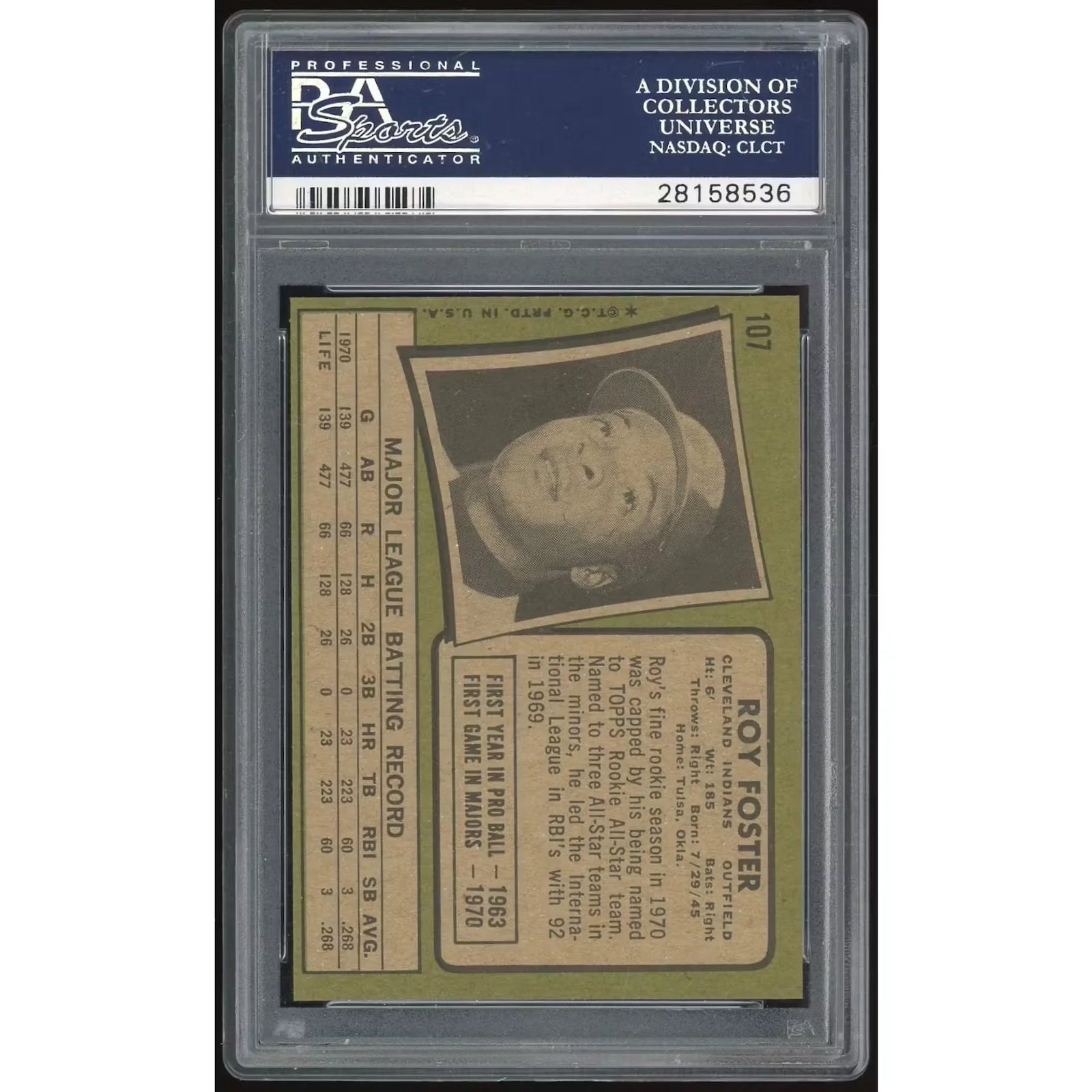 Roy Foster 1971 Topps #107 Rookie Card | PSA 9