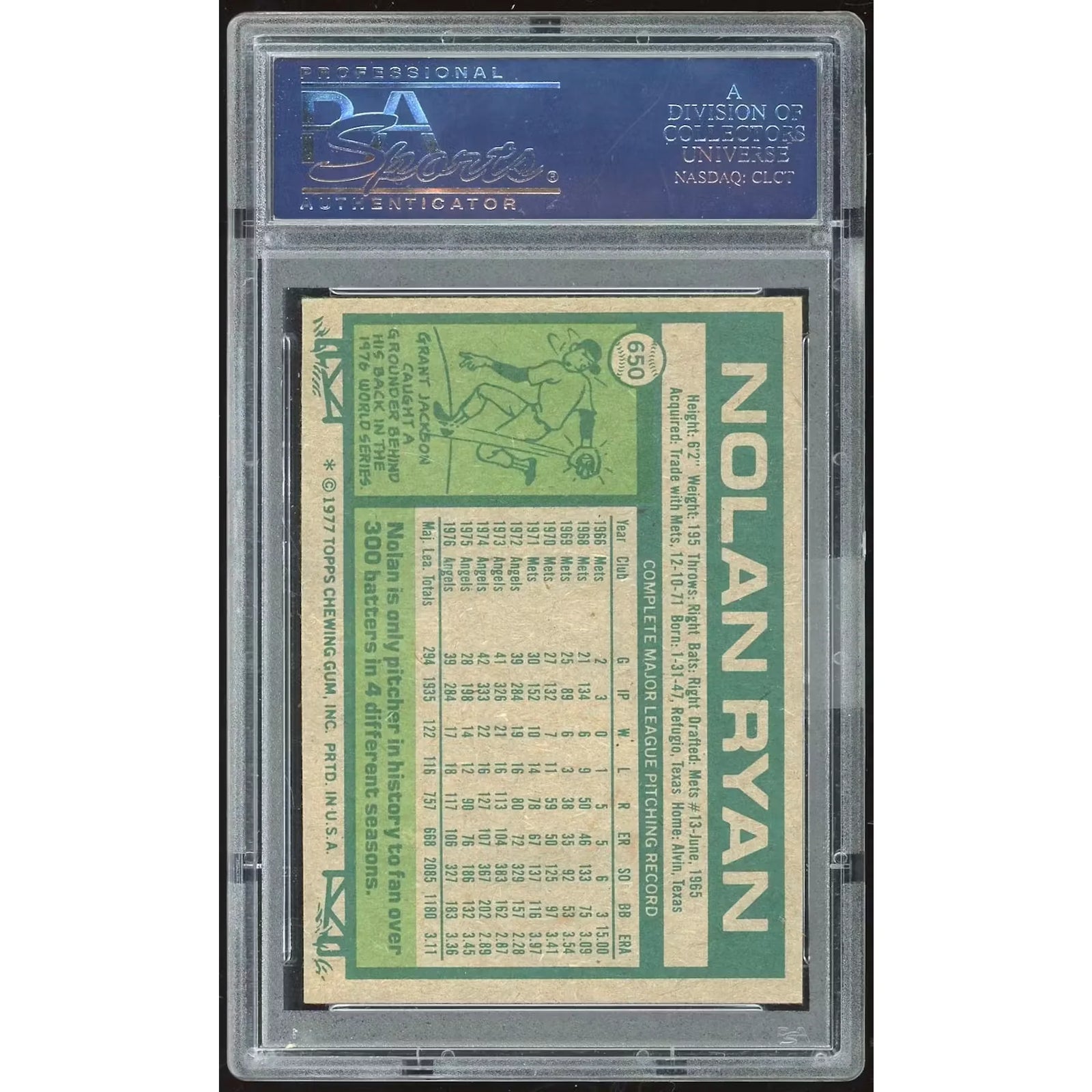Nolan Ryan 1977 Topps #650 Baseball Card | PSA 8